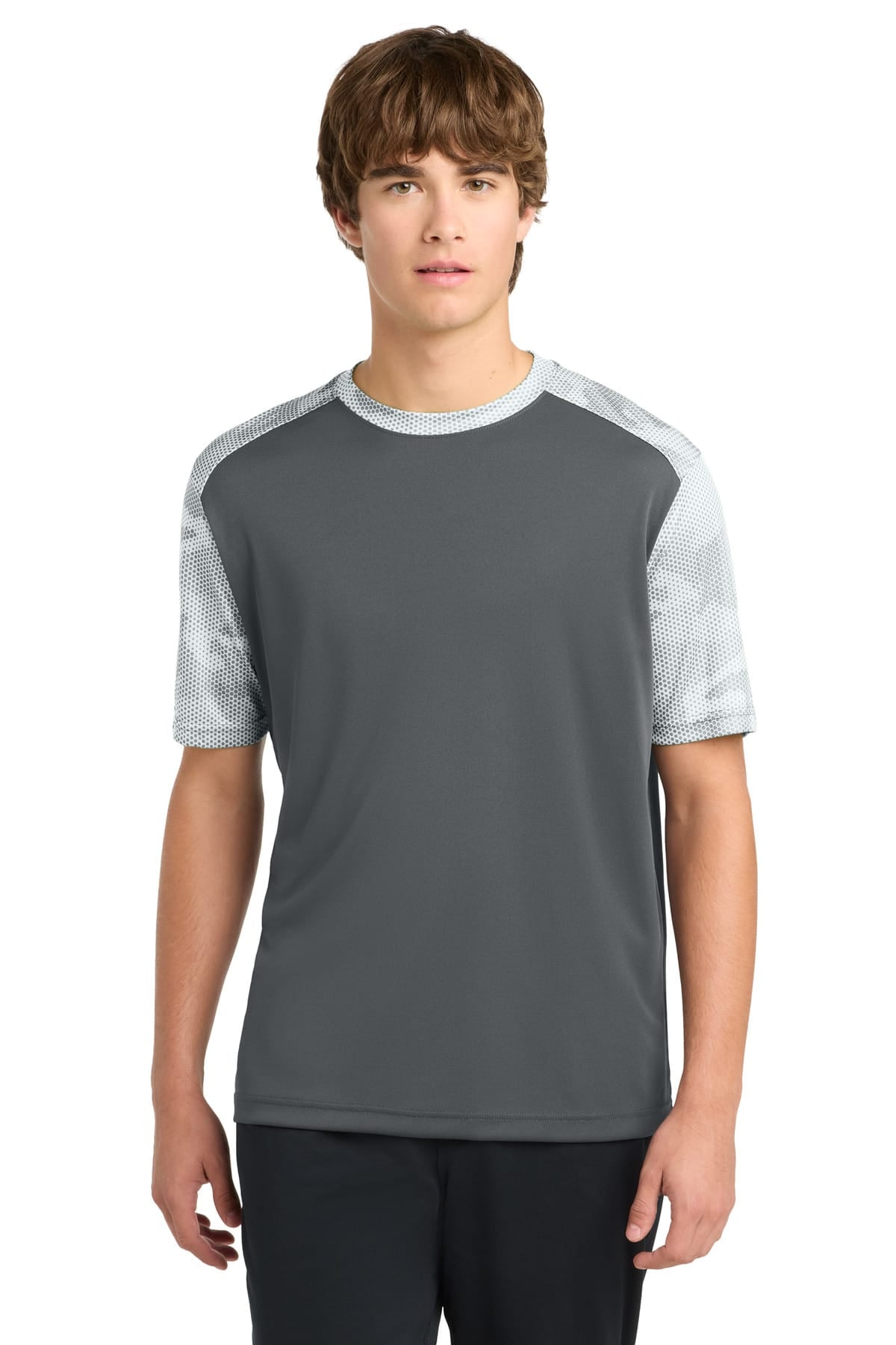 Sport-Tek ST371 XS / Iron Grey/ White Sport-Tek ST371 CamoHex Colorblock Tee