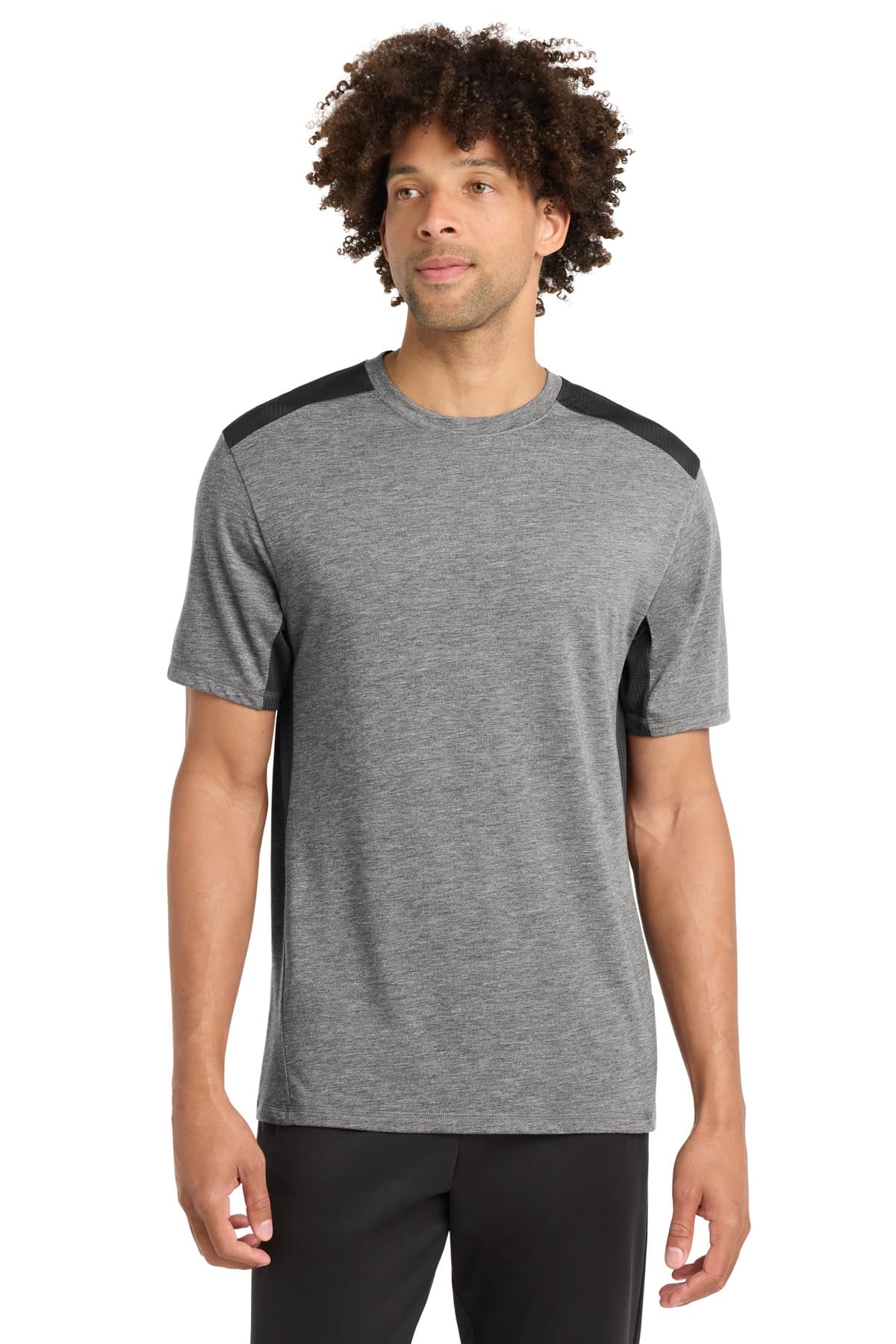 Sport-Tek ST410 XS / Black/ Dark Grey Heather Sport-Tek ST410 PosiCharge Tri-Blend Wicking Draft Tee