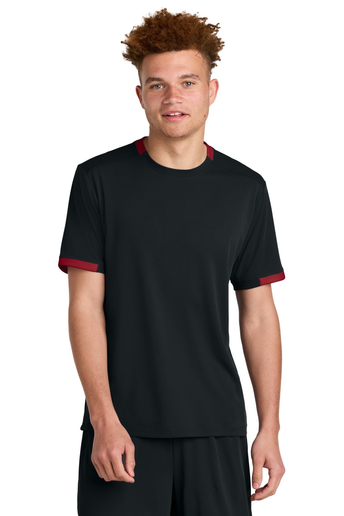 Sport-Tek ® Club Short Sleeve Crew ST440 in Black/ Deep Red