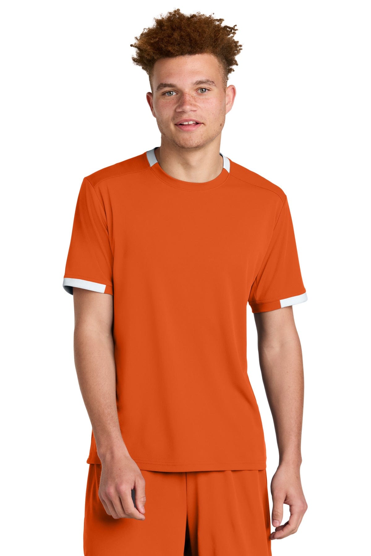 Sport-Tek ® Club Short Sleeve Crew ST440 in Deep Orange/ White