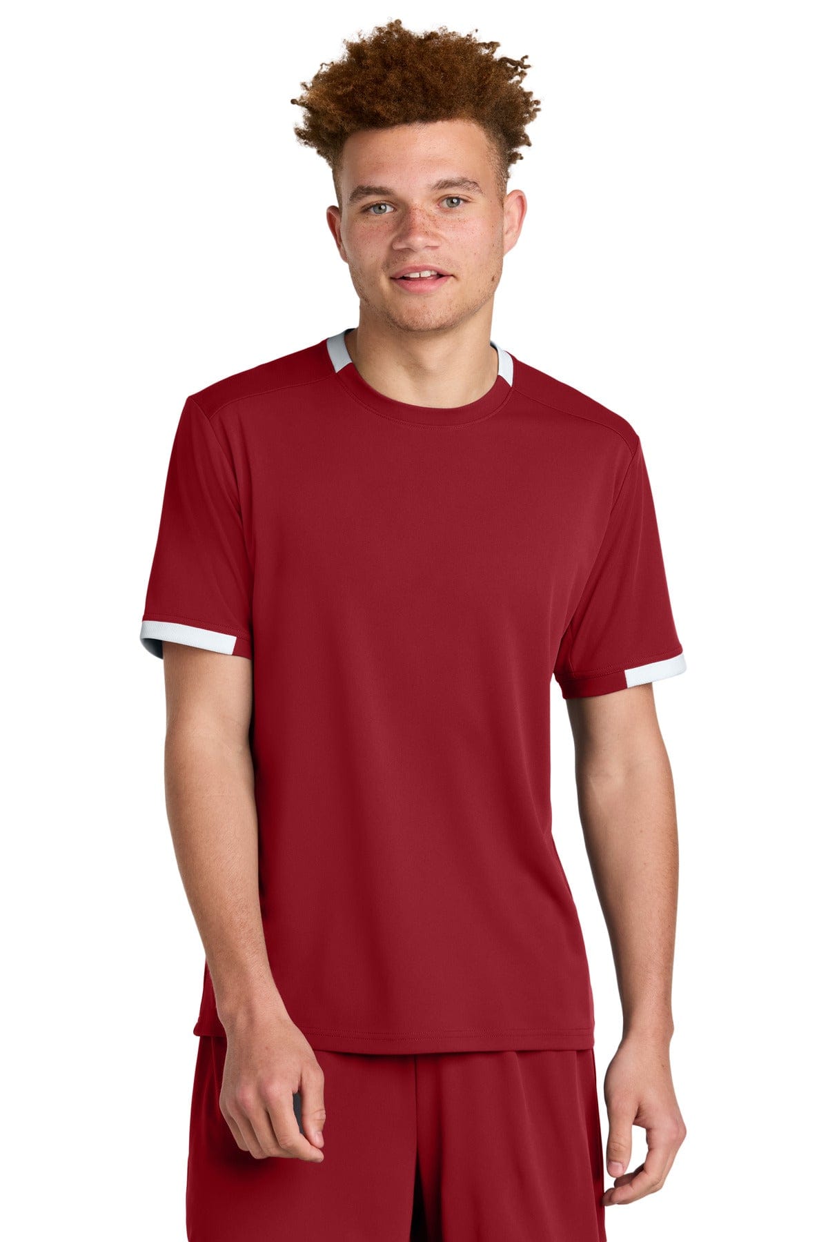 Sport-Tek ® Club Short Sleeve Crew ST440 in Deep Red/ White