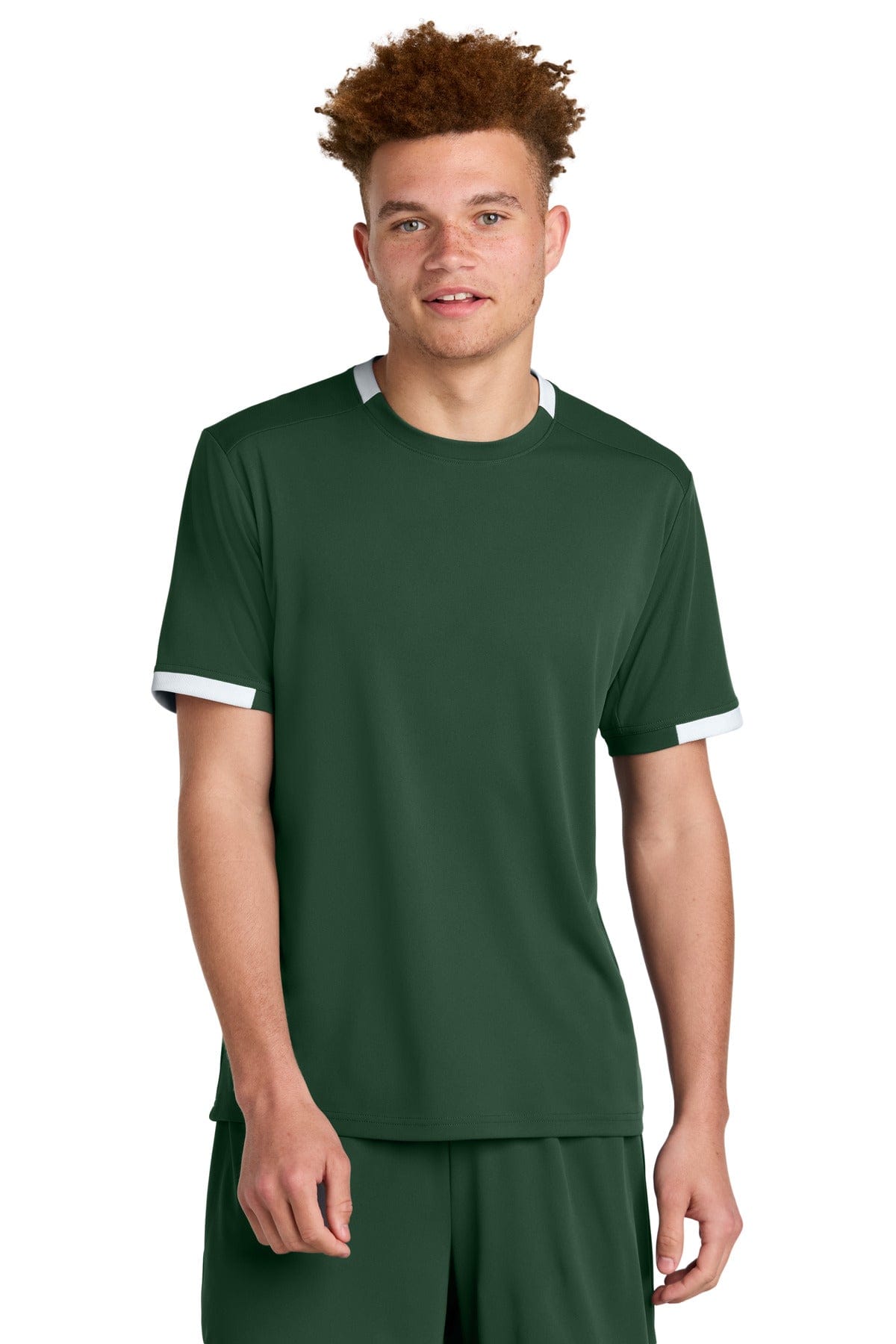 Sport-Tek ® Club Short Sleeve Crew ST440 in Forest Green/ White