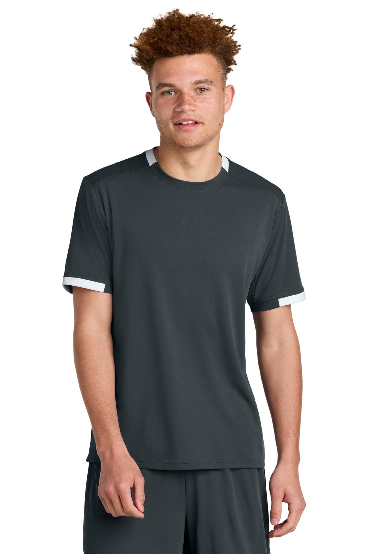 Sport-Tek ® Club Short Sleeve Crew ST440 in Iron Grey/ White