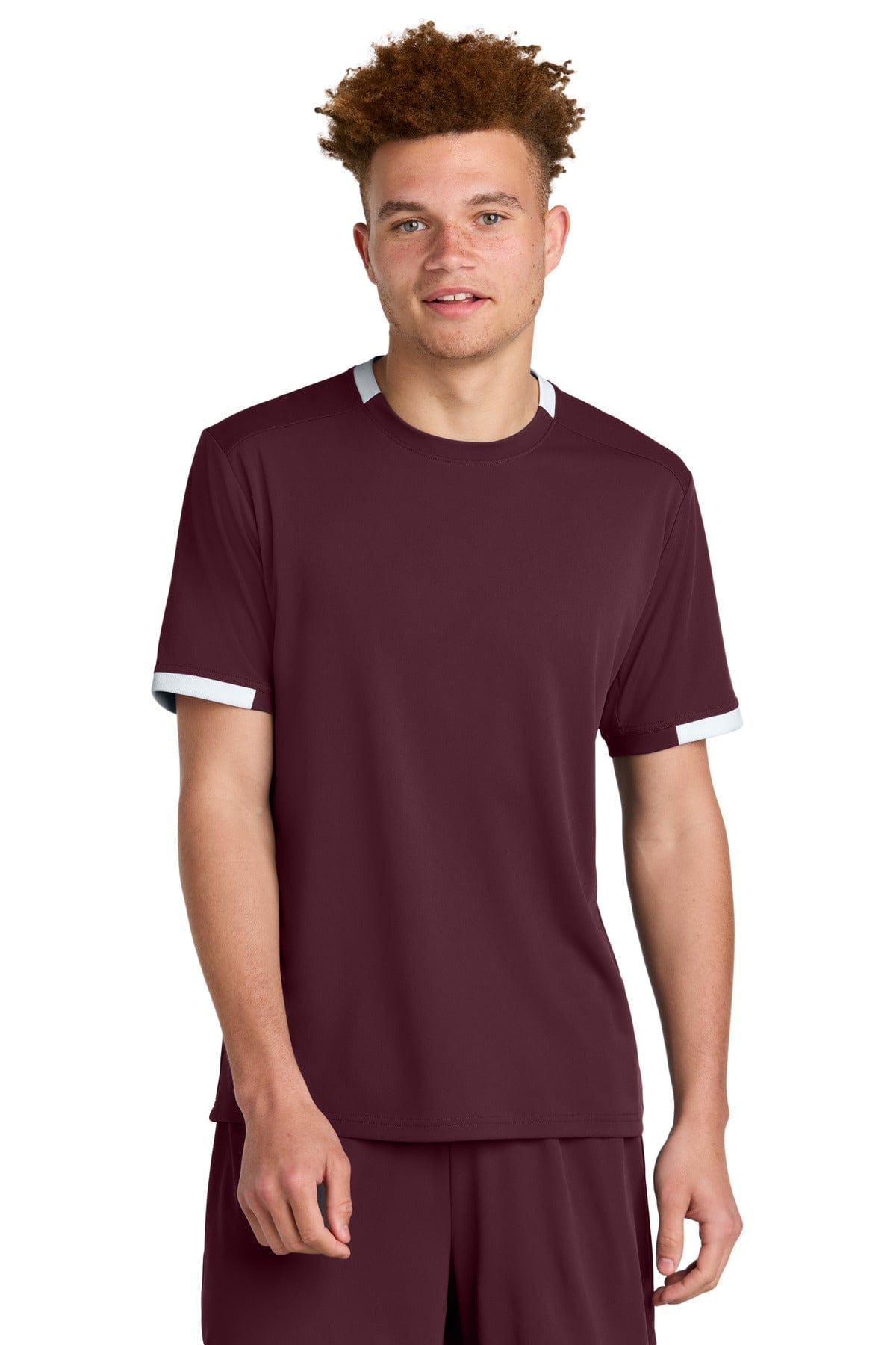 Sport-Tek ® Club Short Sleeve Crew ST440 in Maroon/ White