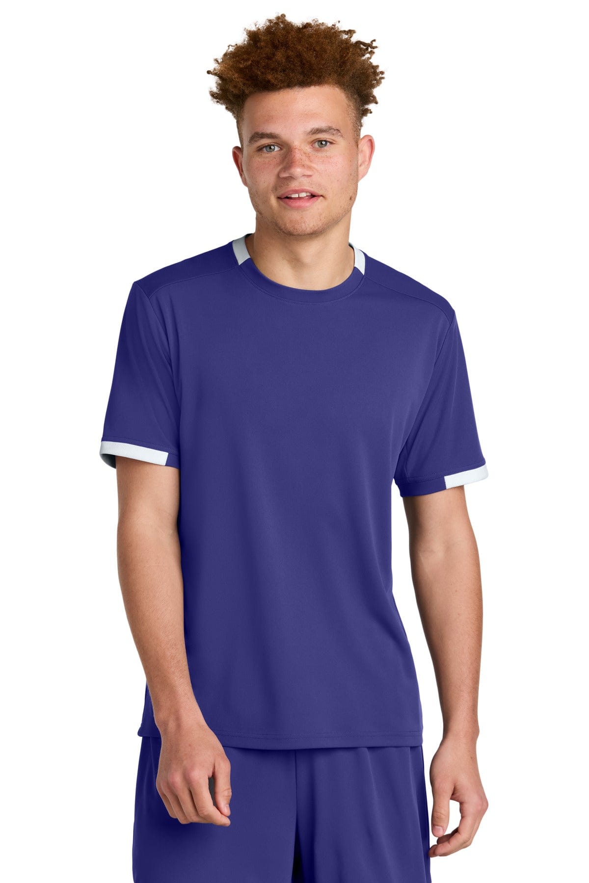 Sport-Tek ® Club Short Sleeve Crew ST440 in Purple/ White