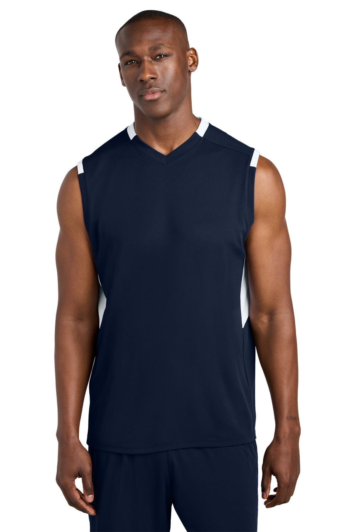 Sport-Tek ® Club Sleeveless V-Neck ST441 in True Navy/ White