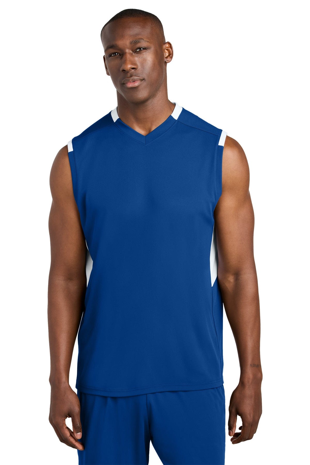 Sport-Tek ® Club Sleeveless V-Neck ST441 in True Royal/ White