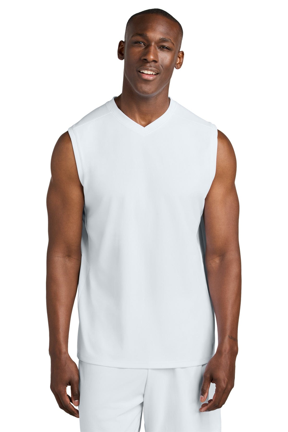 Sport-Tek ® Club Sleeveless V-Neck ST441 in White/ White