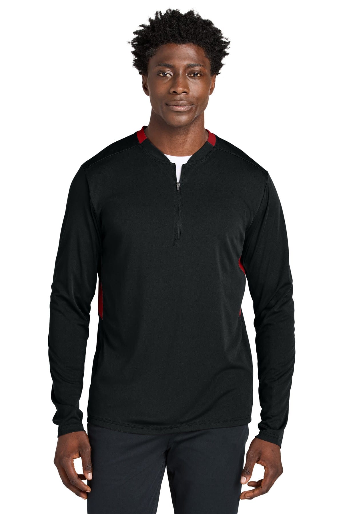 Sport-Tek ® Club 1/4-Zip Pullover ST443 in Black/ Deep Red