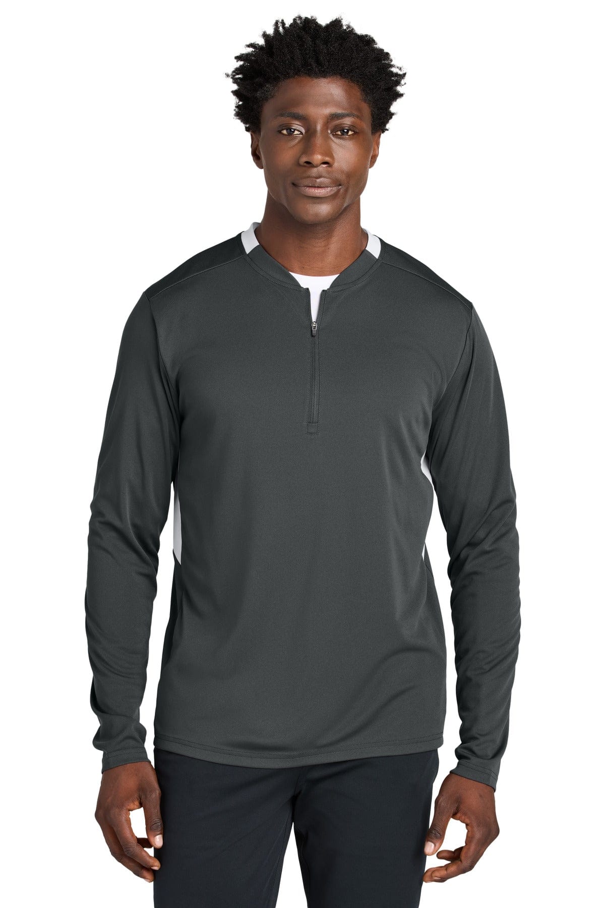 Sport-Tek ® Club 1/4-Zip Pullover ST443 in Iron Grey/ White