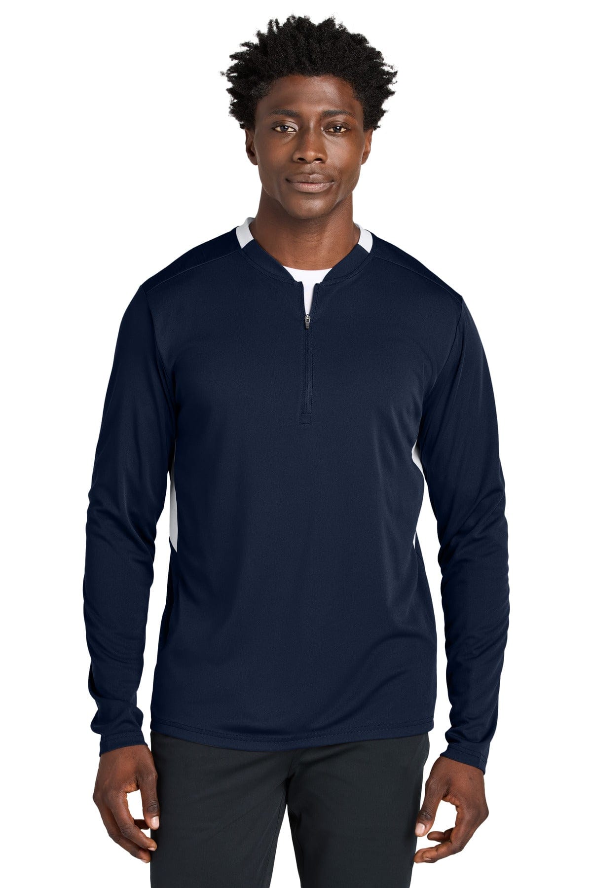 Sport-Tek ® Club 1/4-Zip Pullover ST443 in True Navy/ White