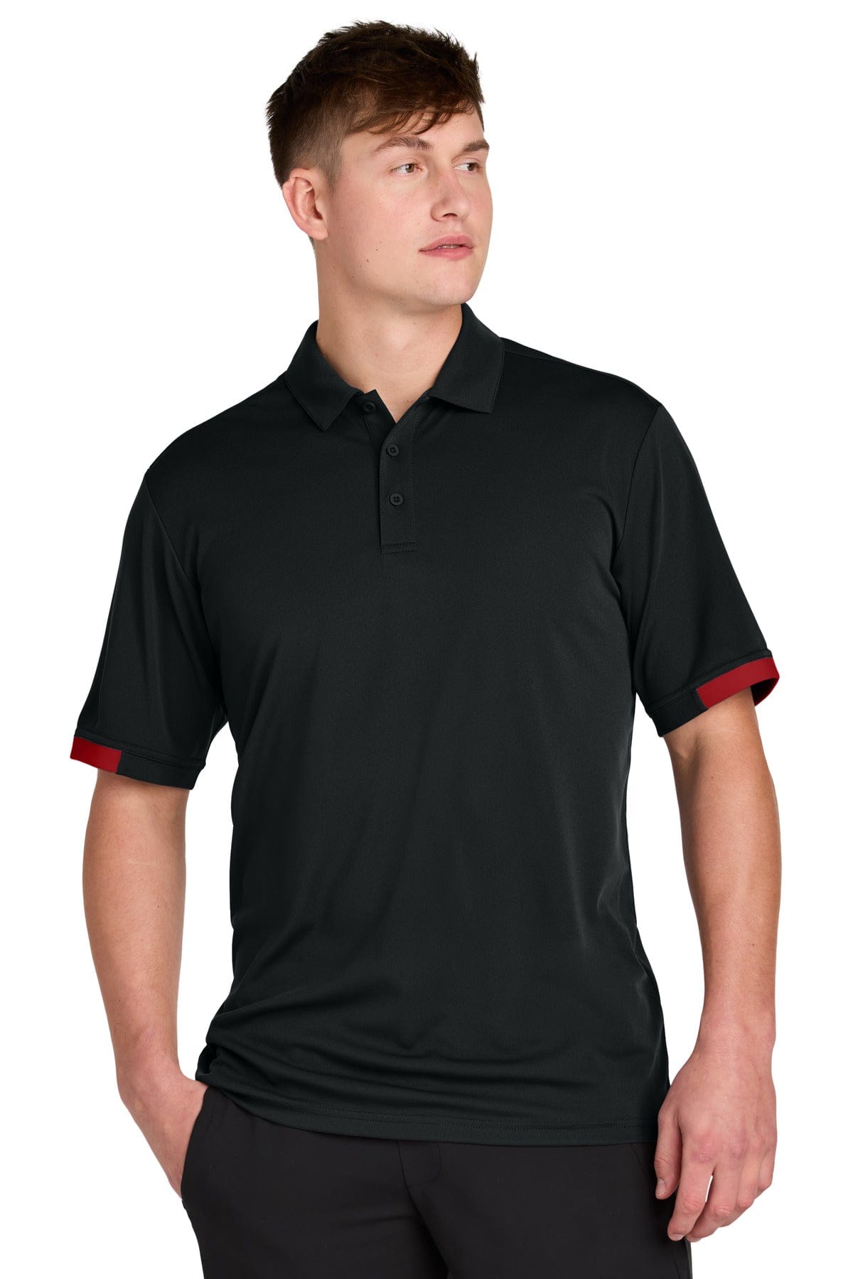 Sport-Tek ST444 Club Colorblock Polo in Black/ Deep Red
