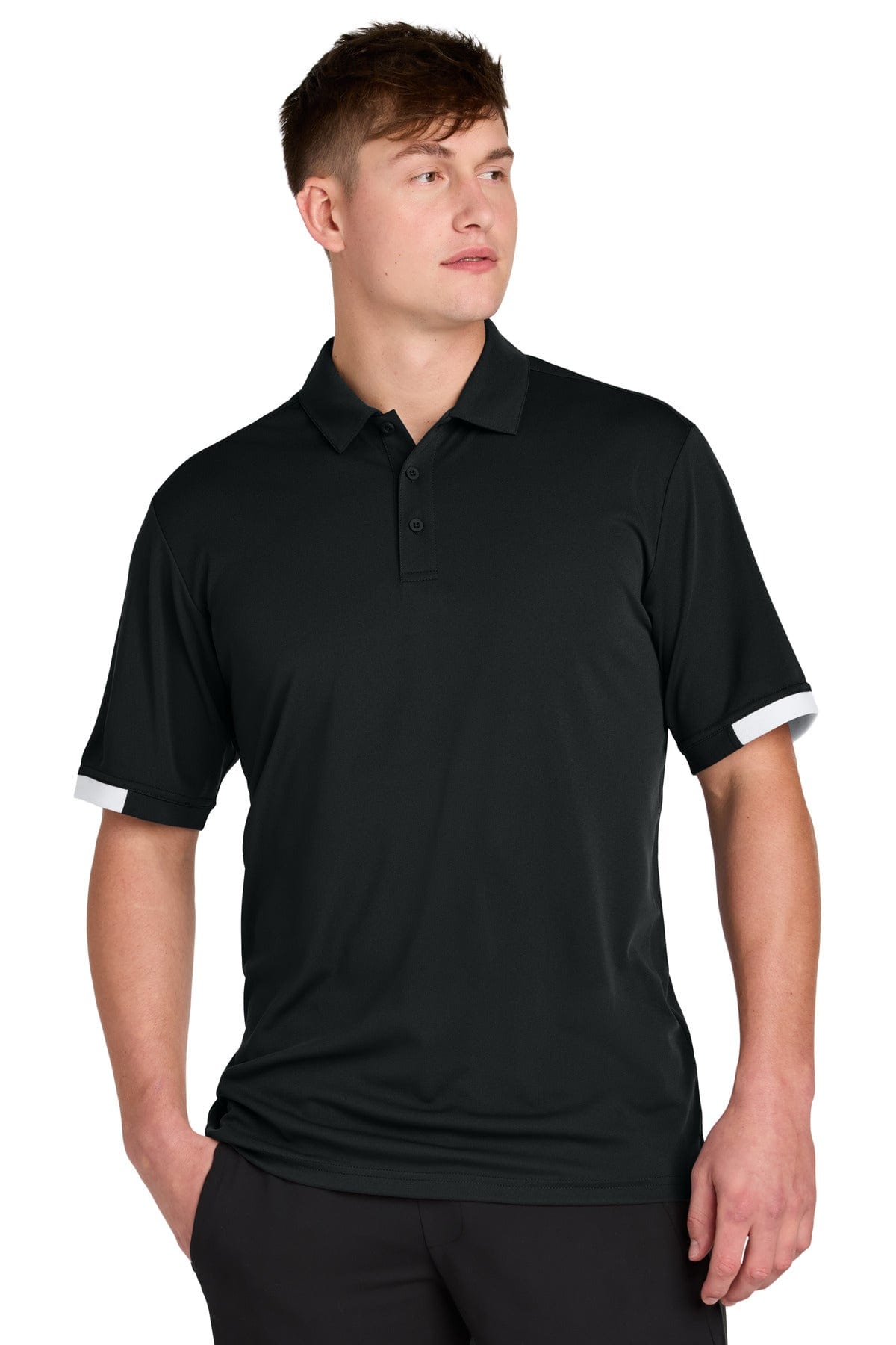 Sport-Tek ST444 Club Colorblock Polo in Black/ White