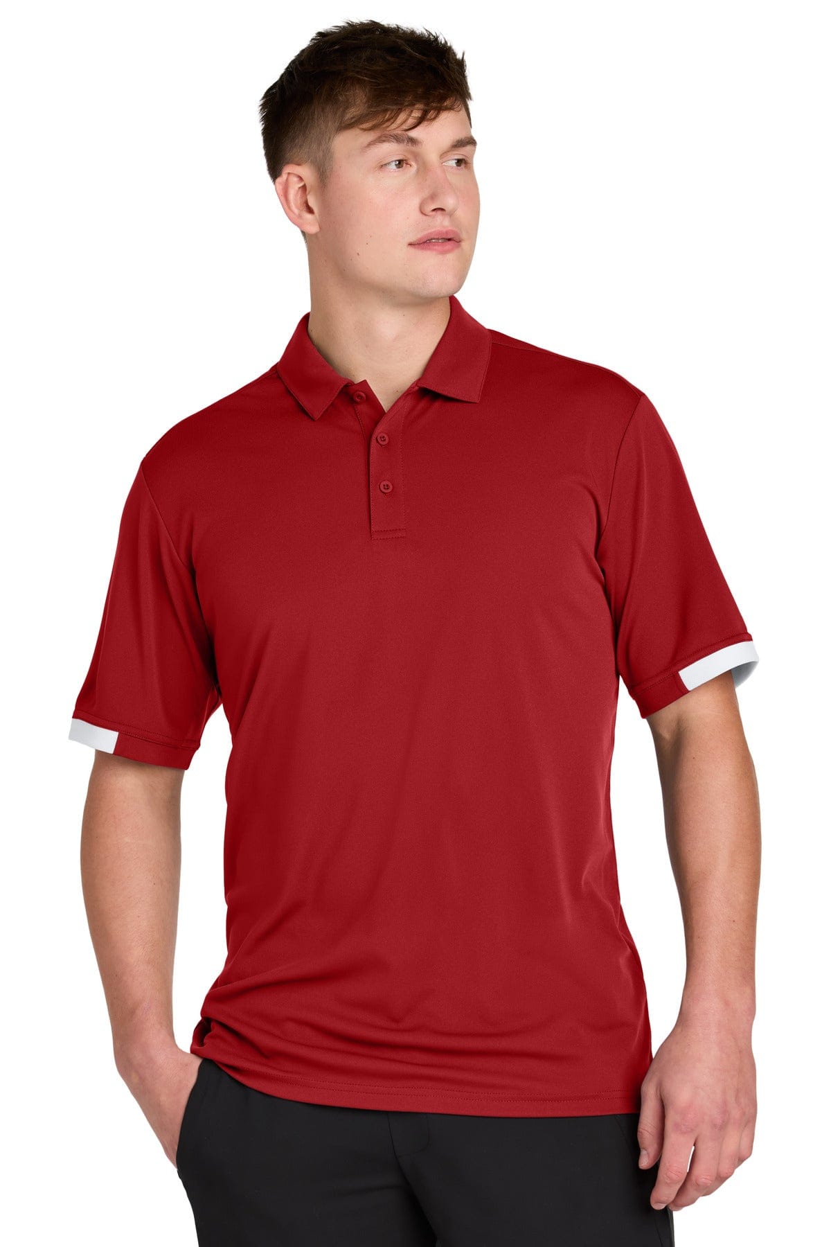 Sport-Tek ST444 Club Colorblock Polo in Deep Red/ White