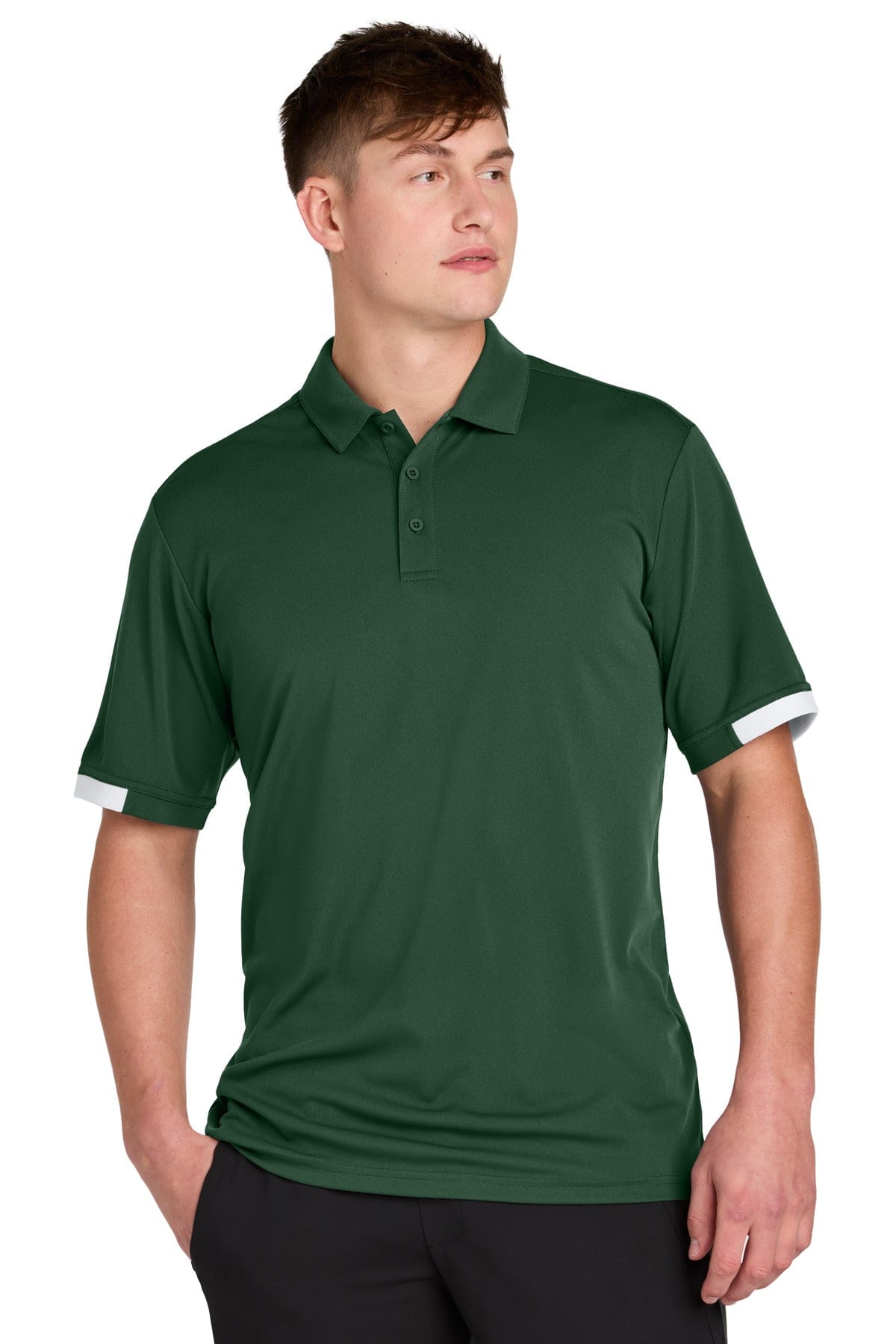 Sport-Tek ST444 Club Colorblock Polo in Forest Green/ White