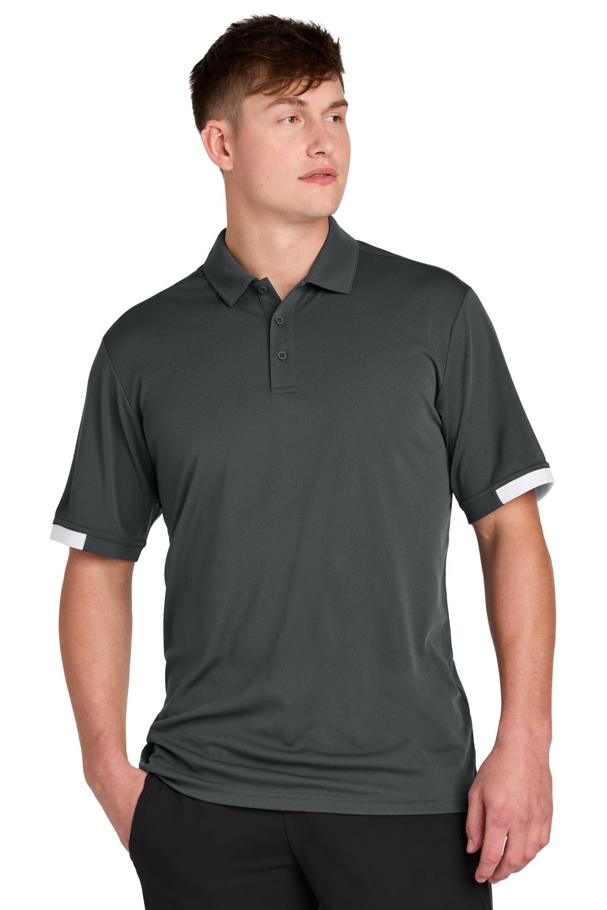 Sport-Tek ST444 Club Colorblock Polo in Iron Grey/ White