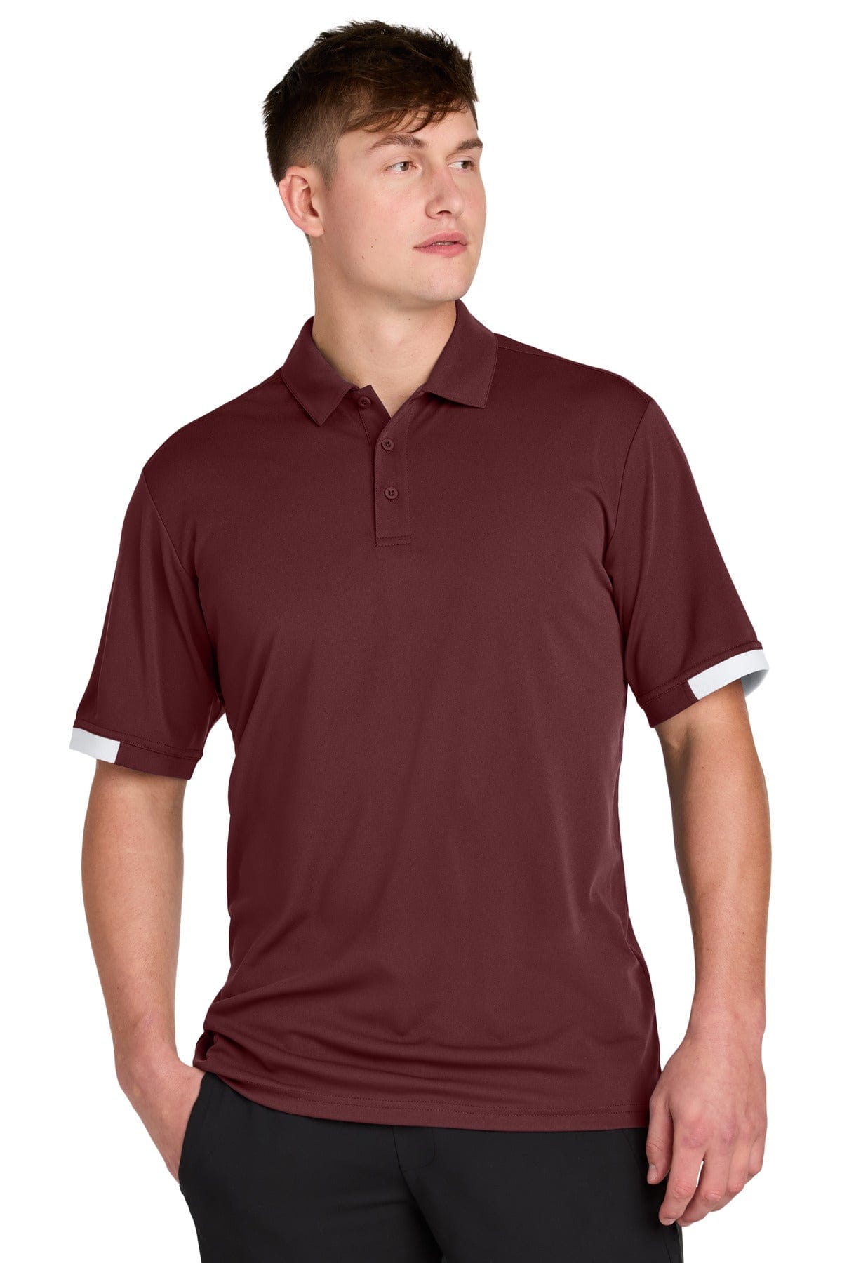Sport-Tek ST444 Club Colorblock Polo in Maroon/ White