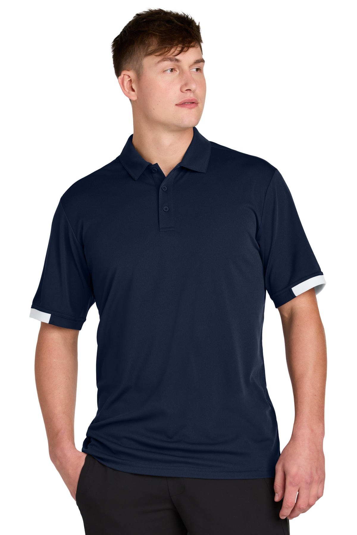 Sport-Tek ST444 Club Colorblock Polo in True Navy/ White
