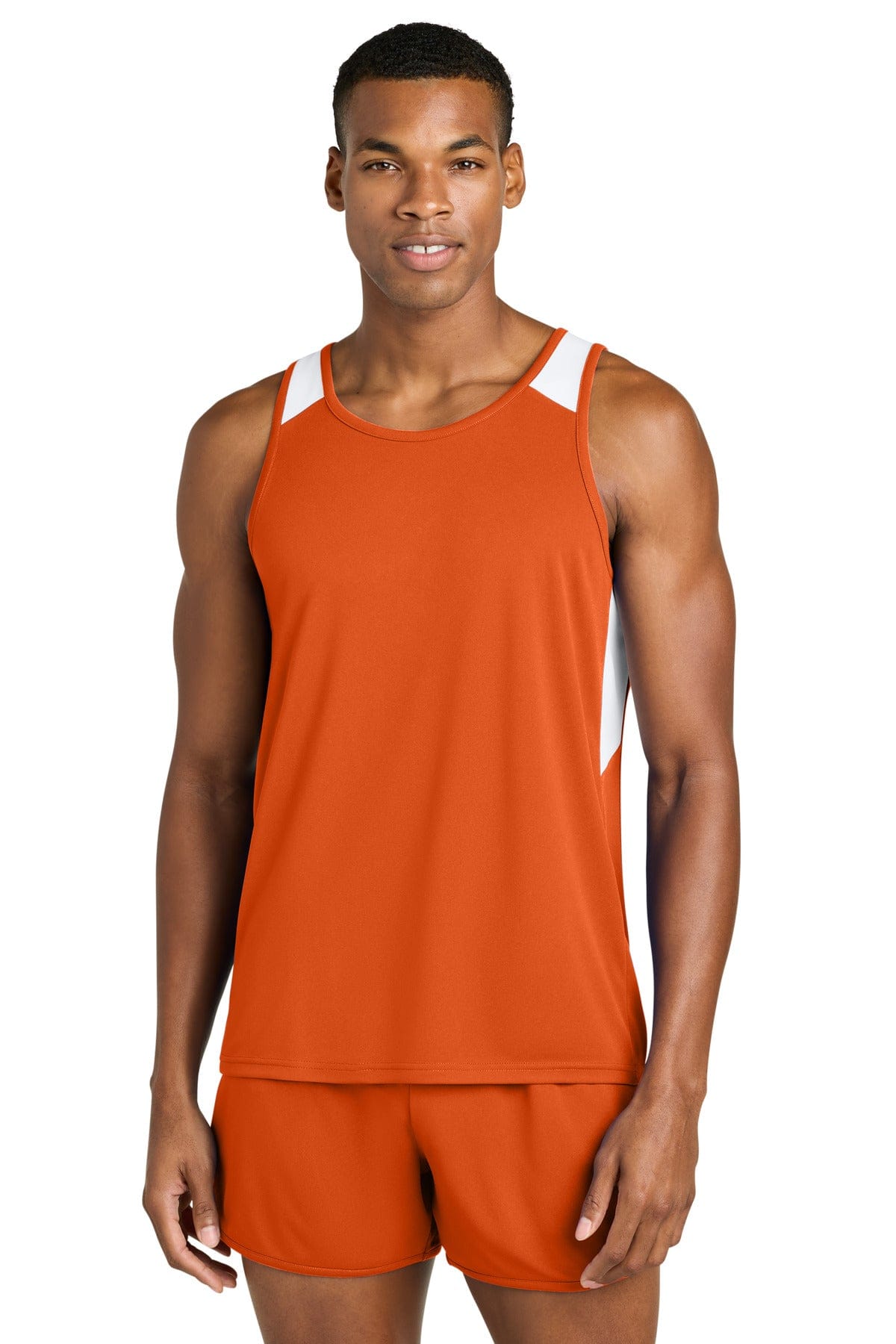 Sport-Tek ST446 Club Track Tank in Deep Orange/ White