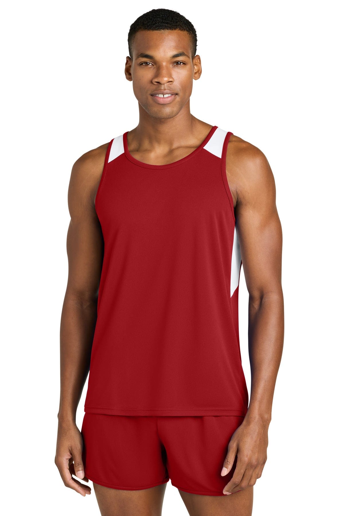 Sport-Tek ST446 Club Track Tank in Deep Red/ White