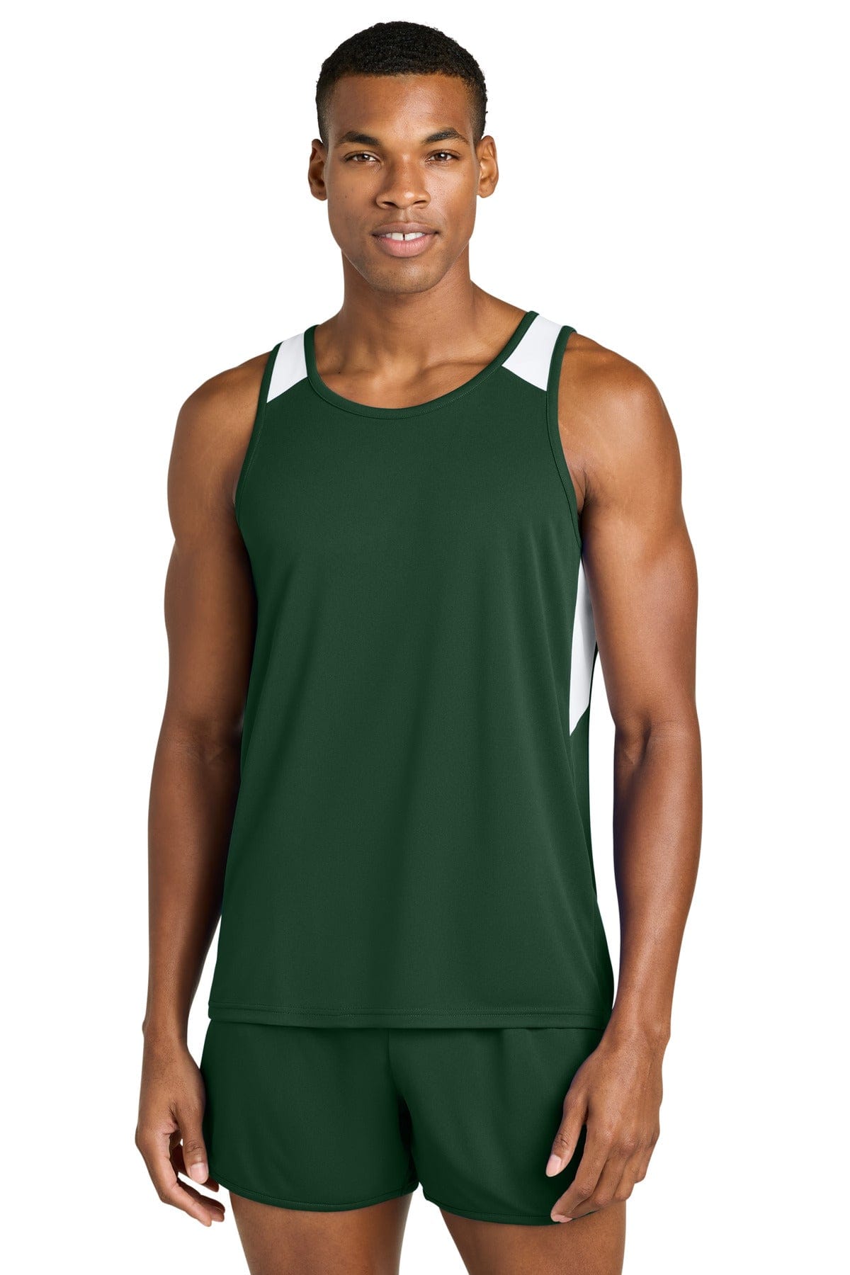 Sport-Tek ST446 Club Track Tank in Forest Green/ White