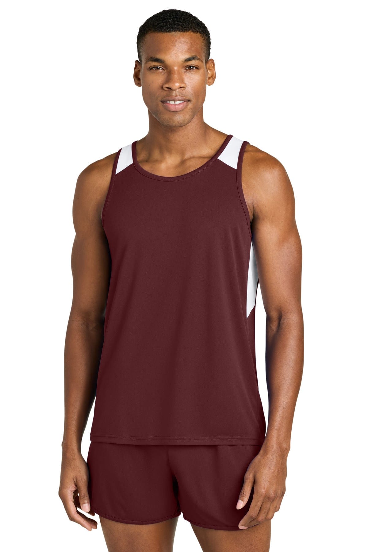 Sport-Tek ST446 Club Track Tank in Maroon/ White