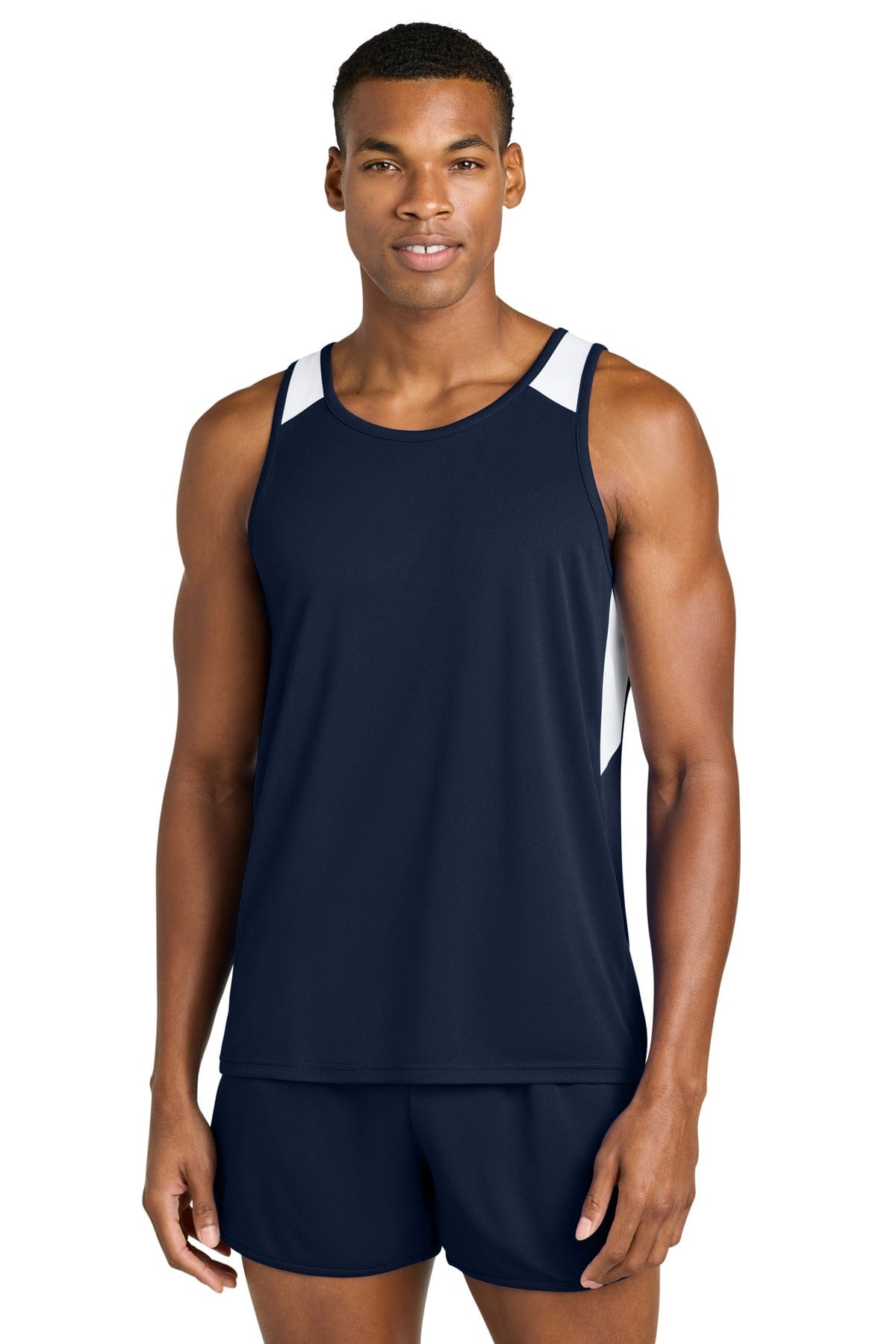 Sport-Tek ST446 Club Track Tank in True Navy/ White