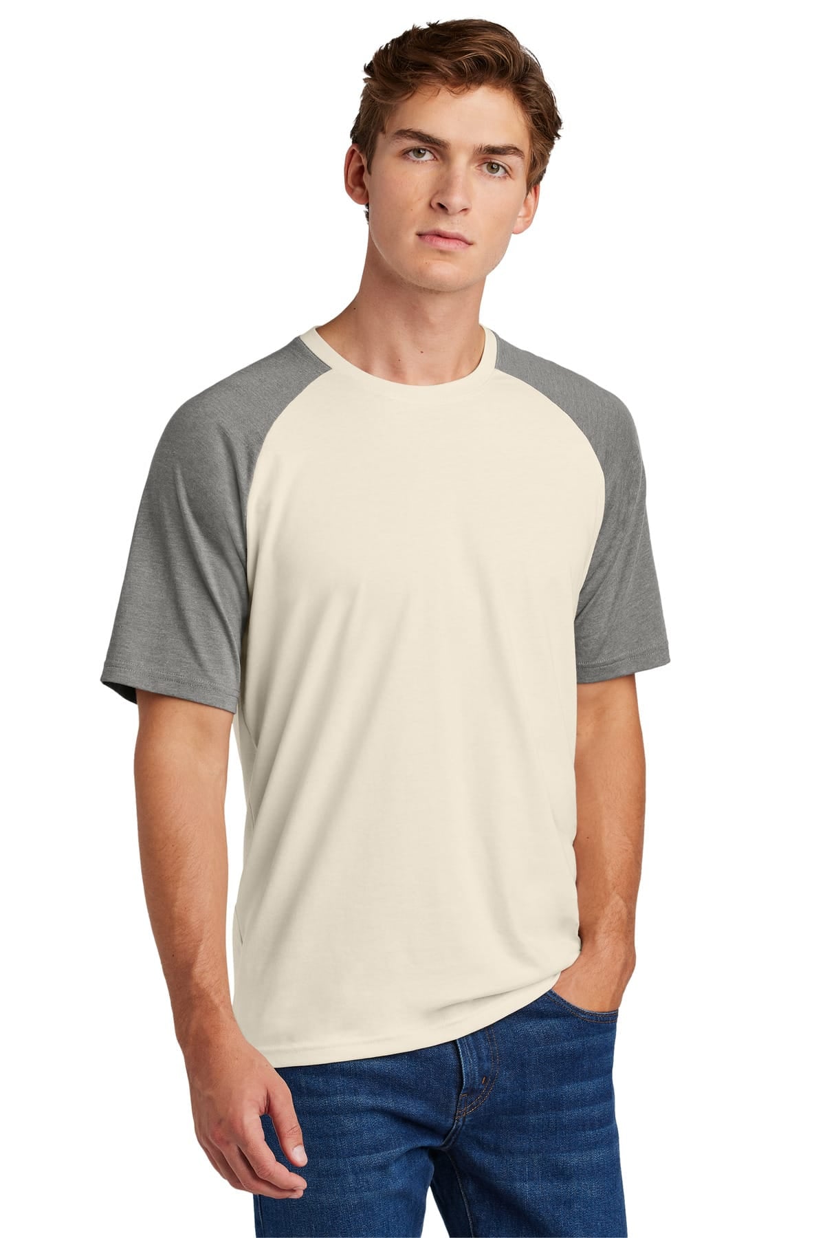 Sport-Tek ST6040 XS / Vintage Heather/ Ecru Sport-Tek ST6040 Halftime Raglan Tee