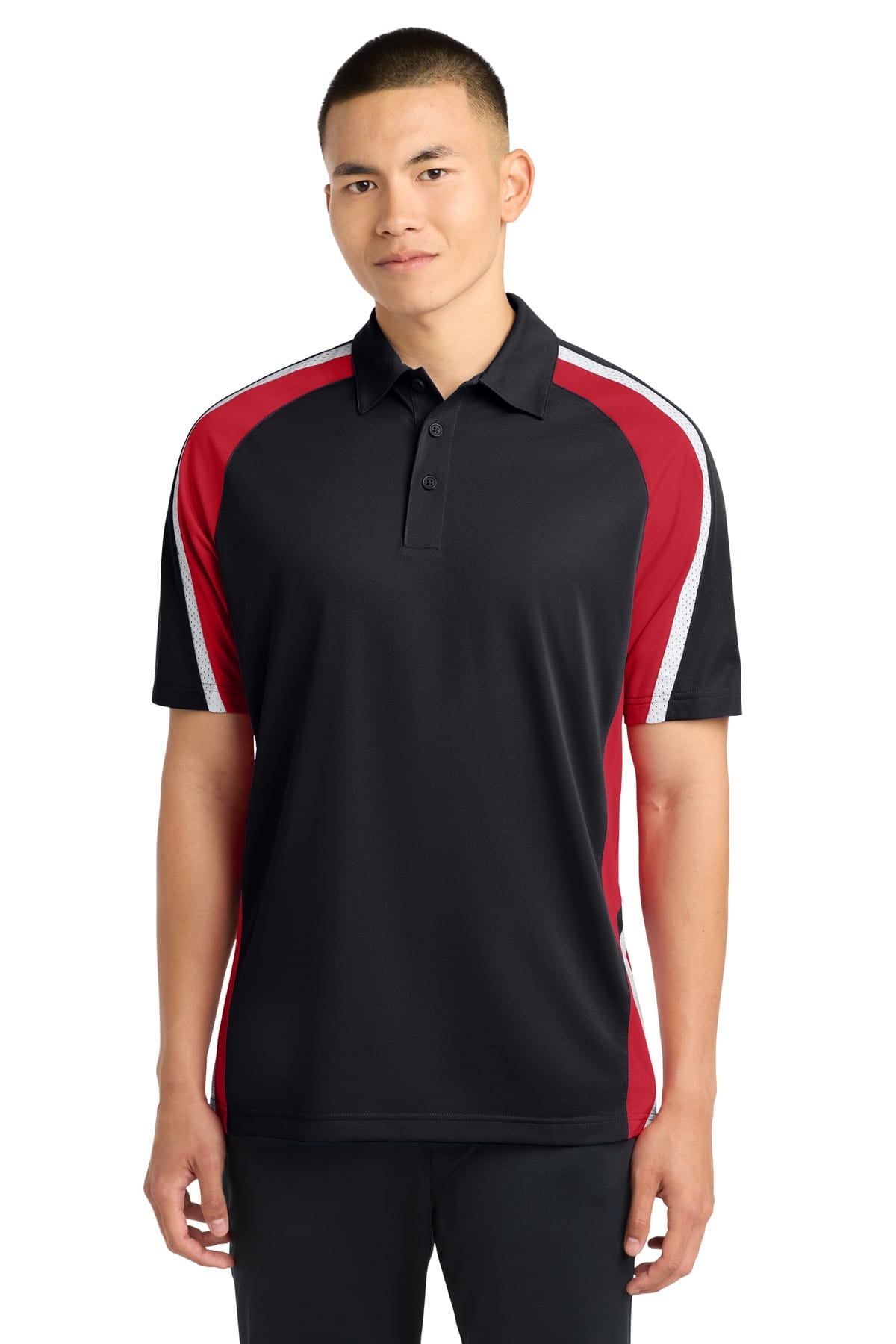 Sport-Tek ST654 XS / Black/ True Red/ White Sport-Tek ST654 Tricolor Micropique Sport-Wick Polo