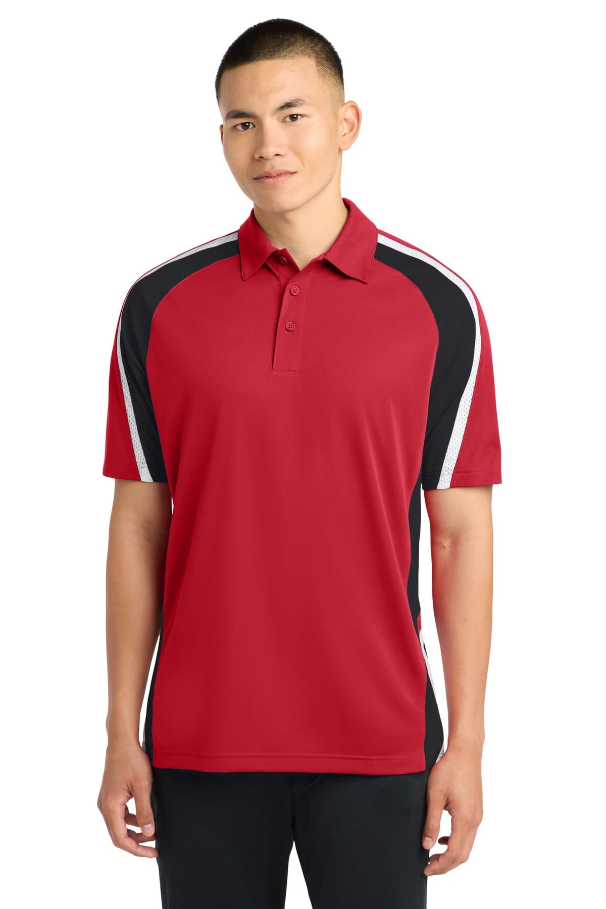 Sport-Tek ST654 XS / True Red/ Black/ White Sport-Tek ST654 Tricolor Micropique Sport-Wick Polo
