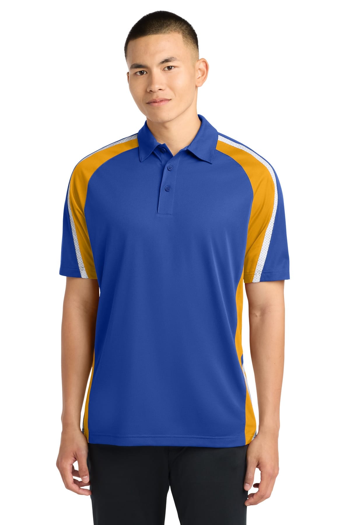 Sport-Tek ST654 XS / True Royal/ Gold/ White Sport-Tek ST654 Tricolor Micropique Sport-Wick Polo