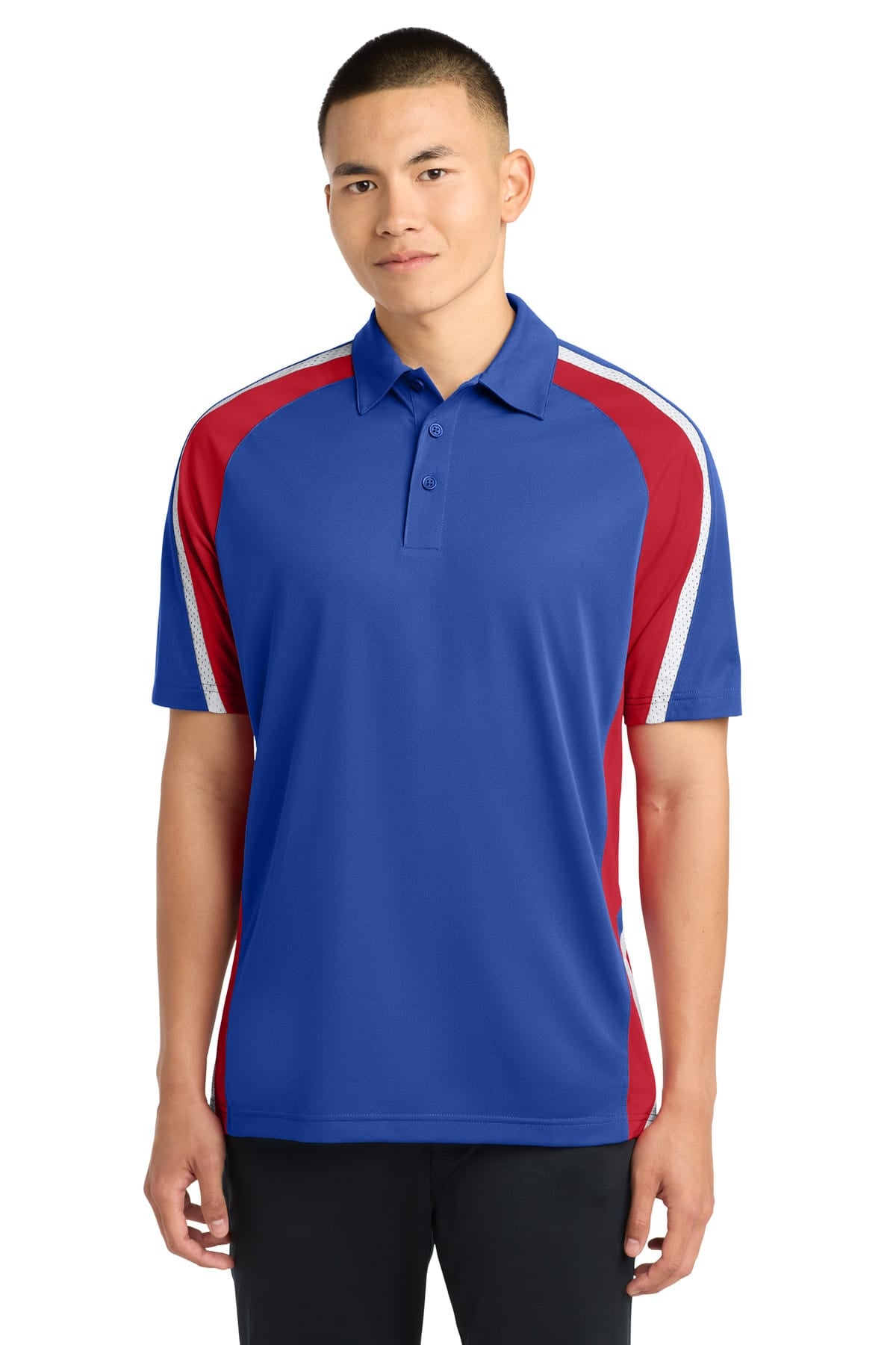 Sport-Tek ST654 XS / True Royal/ True Red/ White Sport-Tek ST654 Tricolor Micropique Sport-Wick Polo