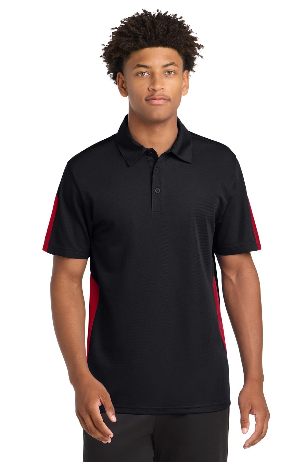 Sport-Tek ST695 XS / Black/ True Red Sport-Tek ST695 PosiCharge Active Textured Colorblock Polo