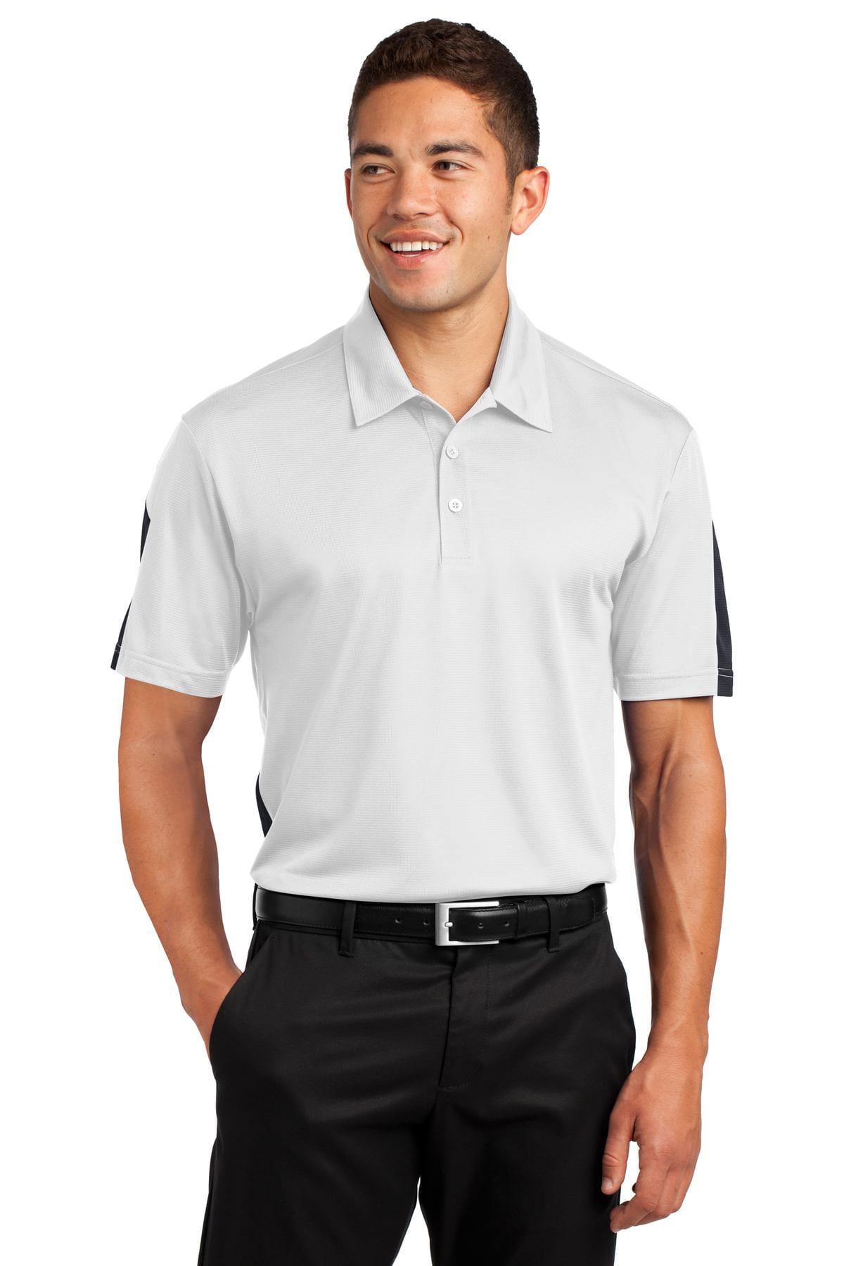 Sport-Tek ST695 XS / White/ Grey Sport-Tek ST695 PosiCharge Active Textured Colorblock Polo