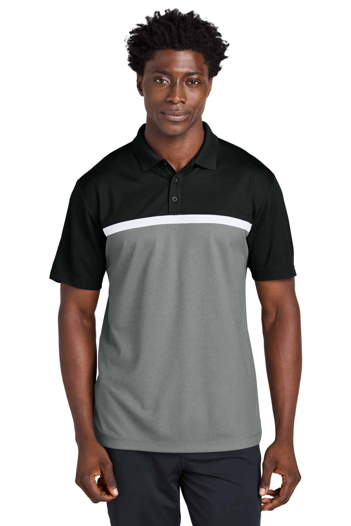 Sport-Tek ST741 XS / Black/ Grey Concrete Heather/ White Sport-Tek ST741 UV Micropique Colorblock Polo