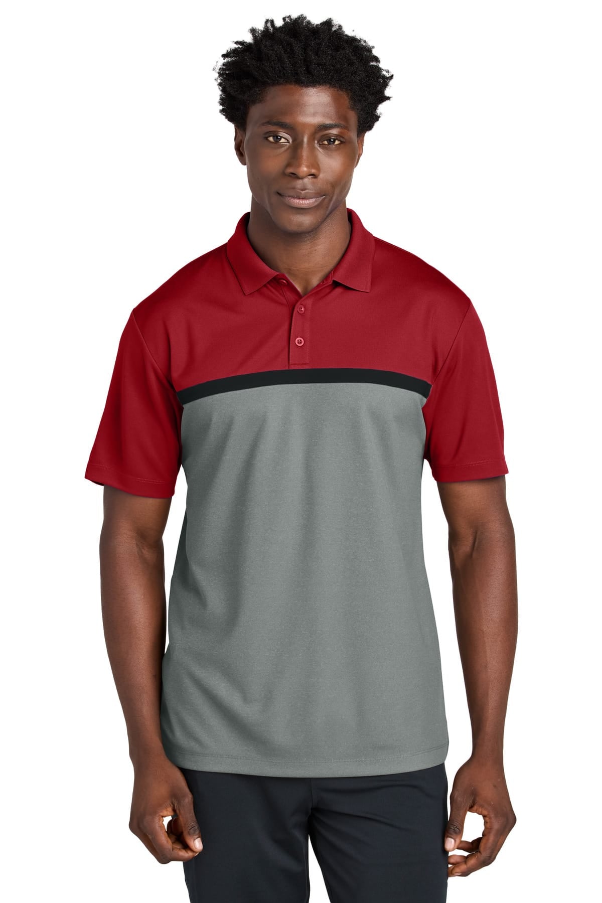 Sport-Tek ST741 XS / Deep Red/ Grey Concrete Heather/ Black Sport-Tek ST741 UV Micropique Colorblock Polo
