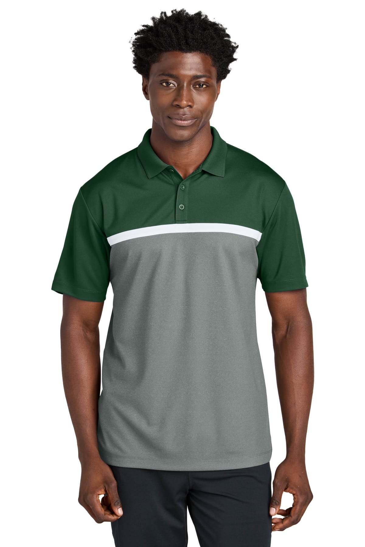 Sport-Tek ST741 XS / Forest Green/ Grey Concrete Heather/ White Sport-Tek ST741 UV Micropique Colorblock Polo