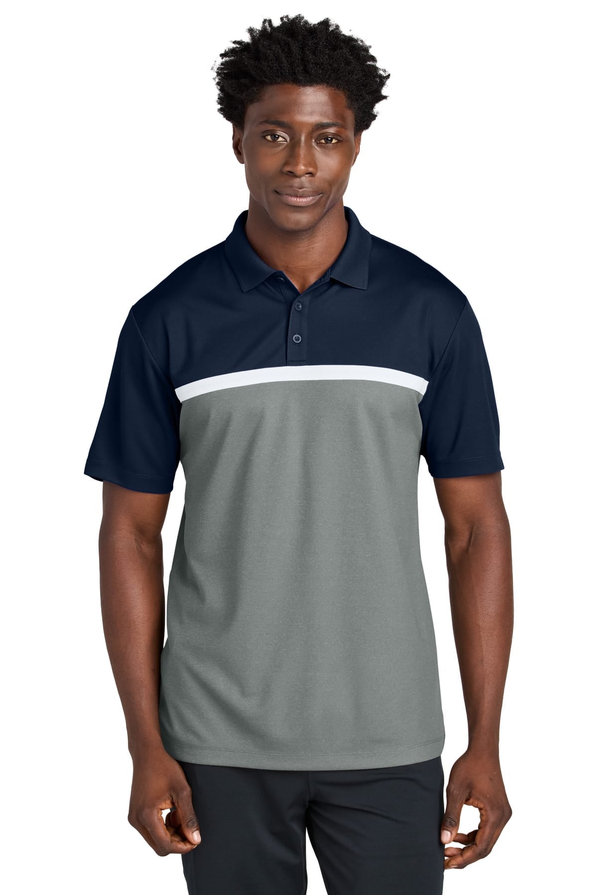 Sport-Tek ST741 XS / True Navy/ Grey Concrete Heather/ White Sport-Tek ST741 UV Micropique Colorblock Polo