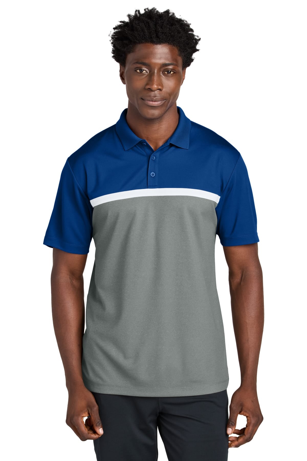 Sport-Tek ST741 XS / True Royal/ Grey Concrete Heather/ White Sport-Tek ST741 UV Micropique Colorblock Polo