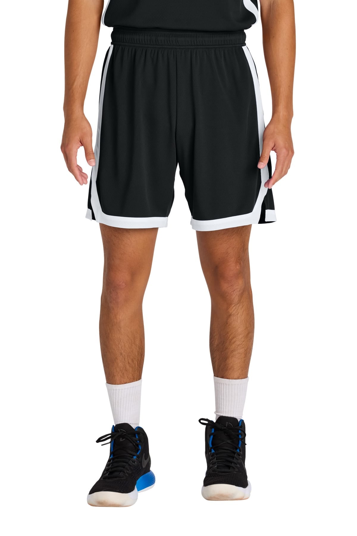 Sport-Tek ST901 XS / Black/ White Sport-Tek ST901 Rival Basketball 7-inch Short