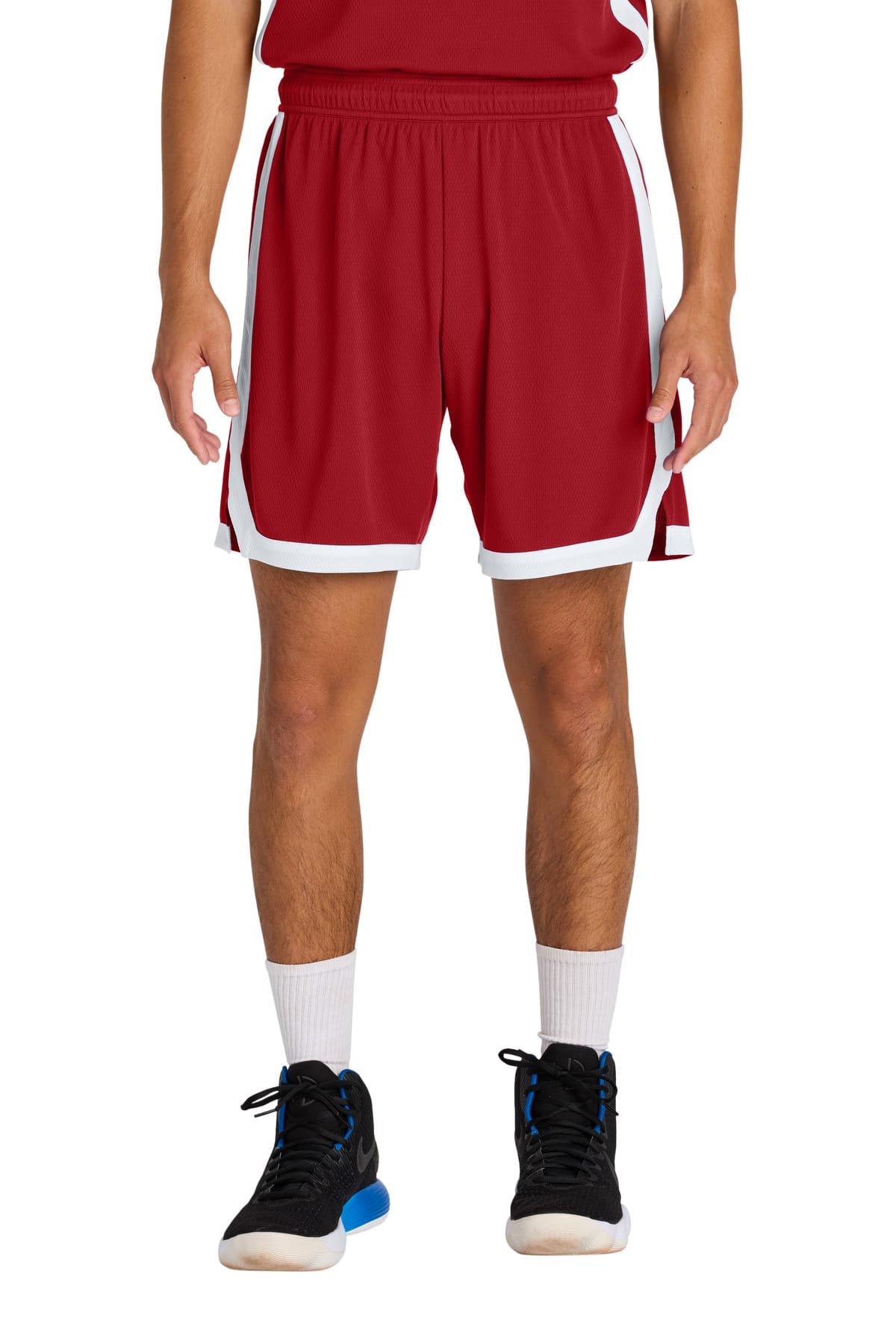 Sport-Tek ST901 XS / Deep Red/ White Sport-Tek ST901 Rival Basketball 7-inch Short