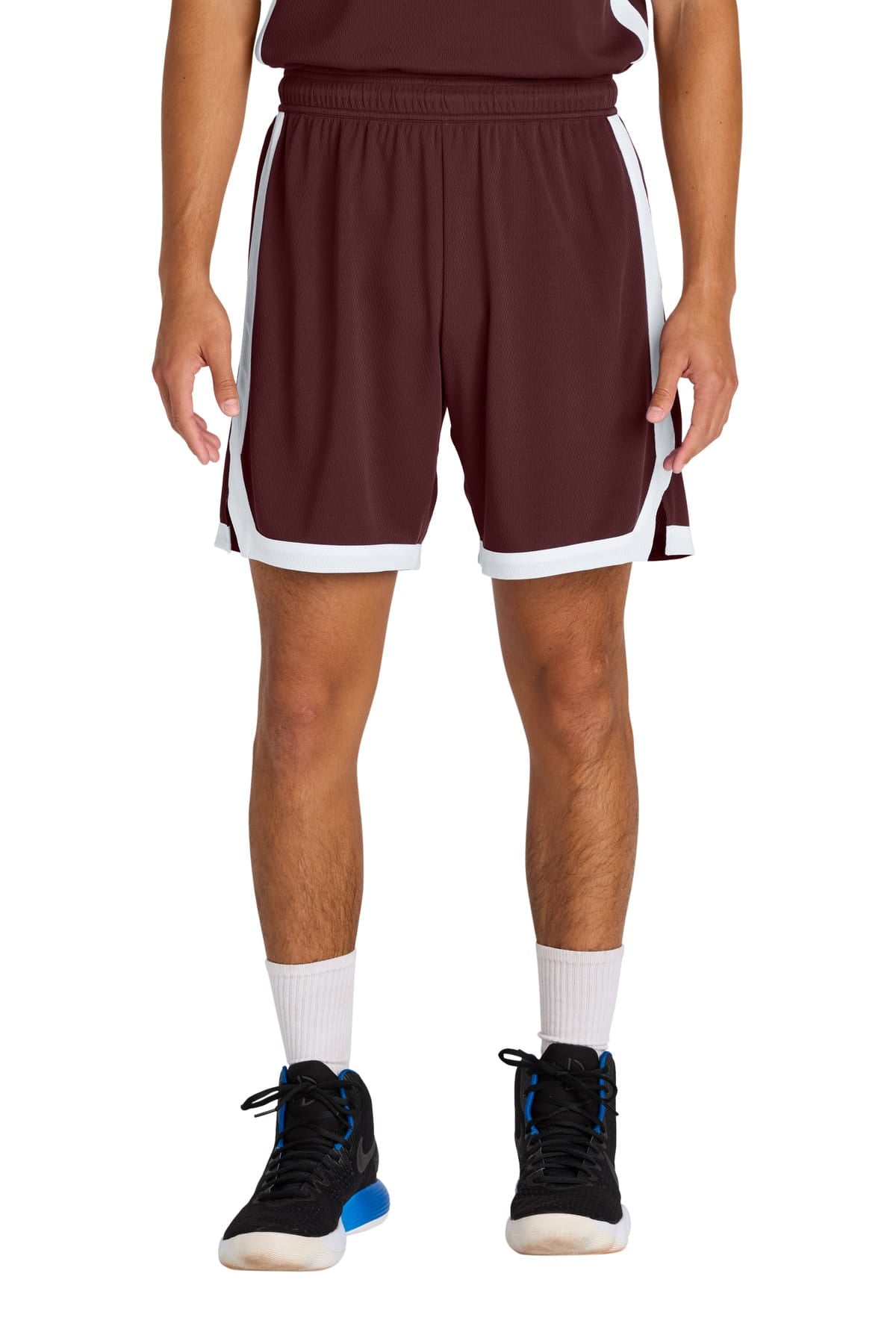 Sport-Tek ST901 XS / Maroon/ White Sport-Tek ST901 Rival Basketball 7-inch Short