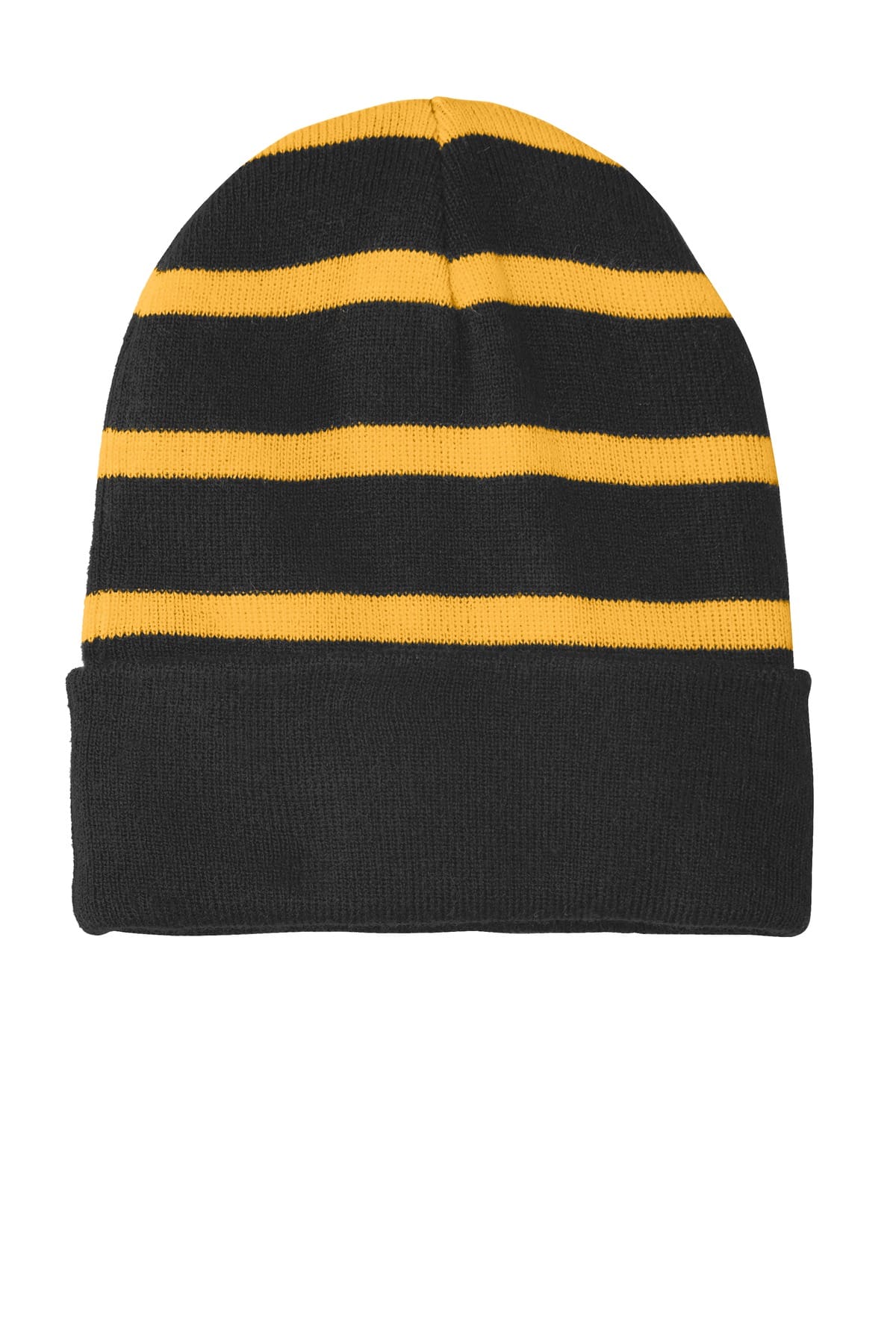 Sport-Tek STC31 OSFA / Black/ Gold Sport-Tek STC 31 Striped Beanie with Solid Band