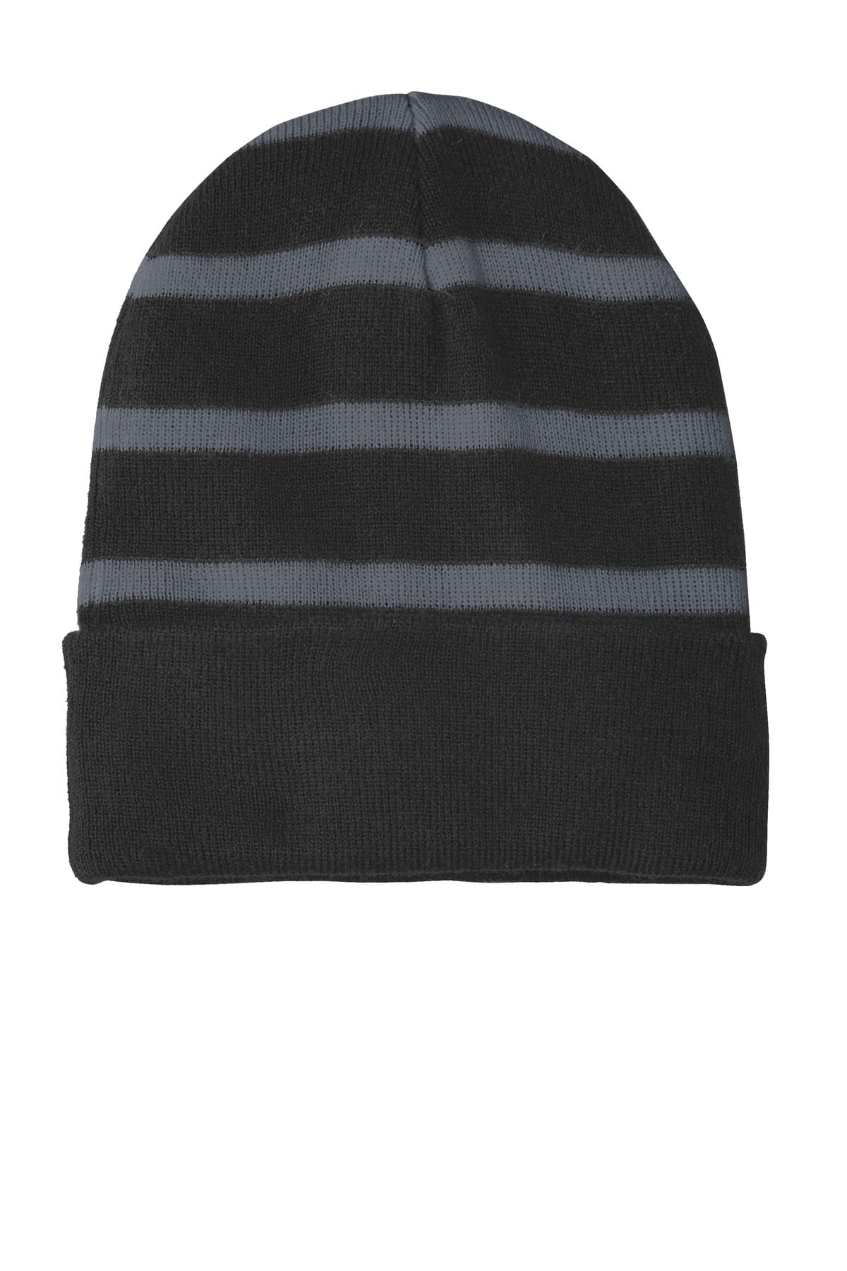Sport-Tek STC31 OSFA / Black/ Iron Grey Sport-Tek STC 31 Striped Beanie with Solid Band