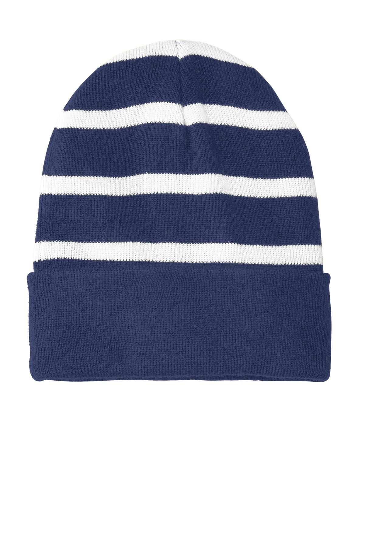 Sport-Tek STC31 OSFA / True Navy/ White Sport-Tek STC 31 Striped Beanie with Solid Band