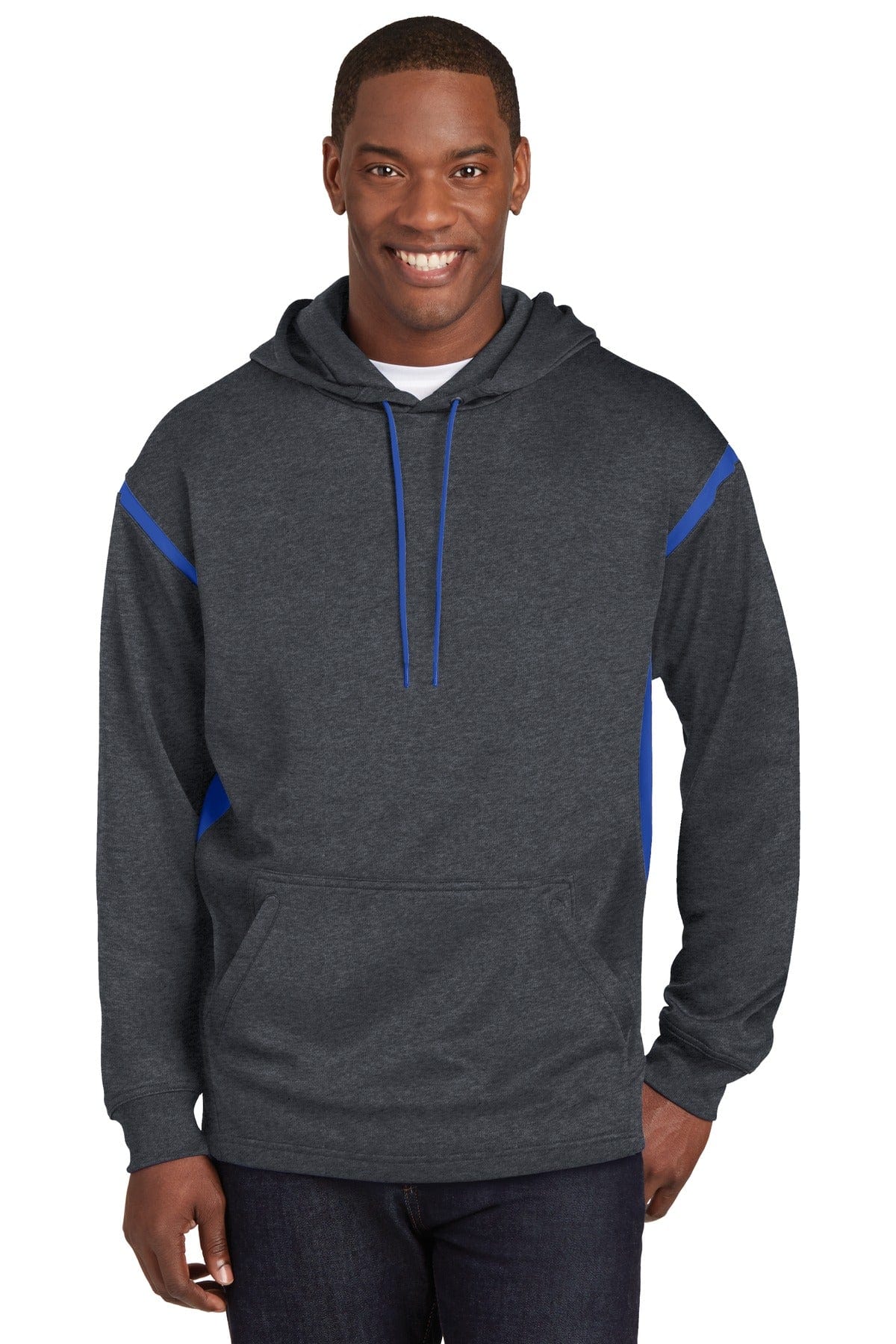 Sport-Tek Sweatshirts/Fleece LT / Graphite Heather/ True Royal DISCONTINUED  Sport-Tek ®  Tall Tech Fleece Colorblock  Hooded Sweatshirt. TST246