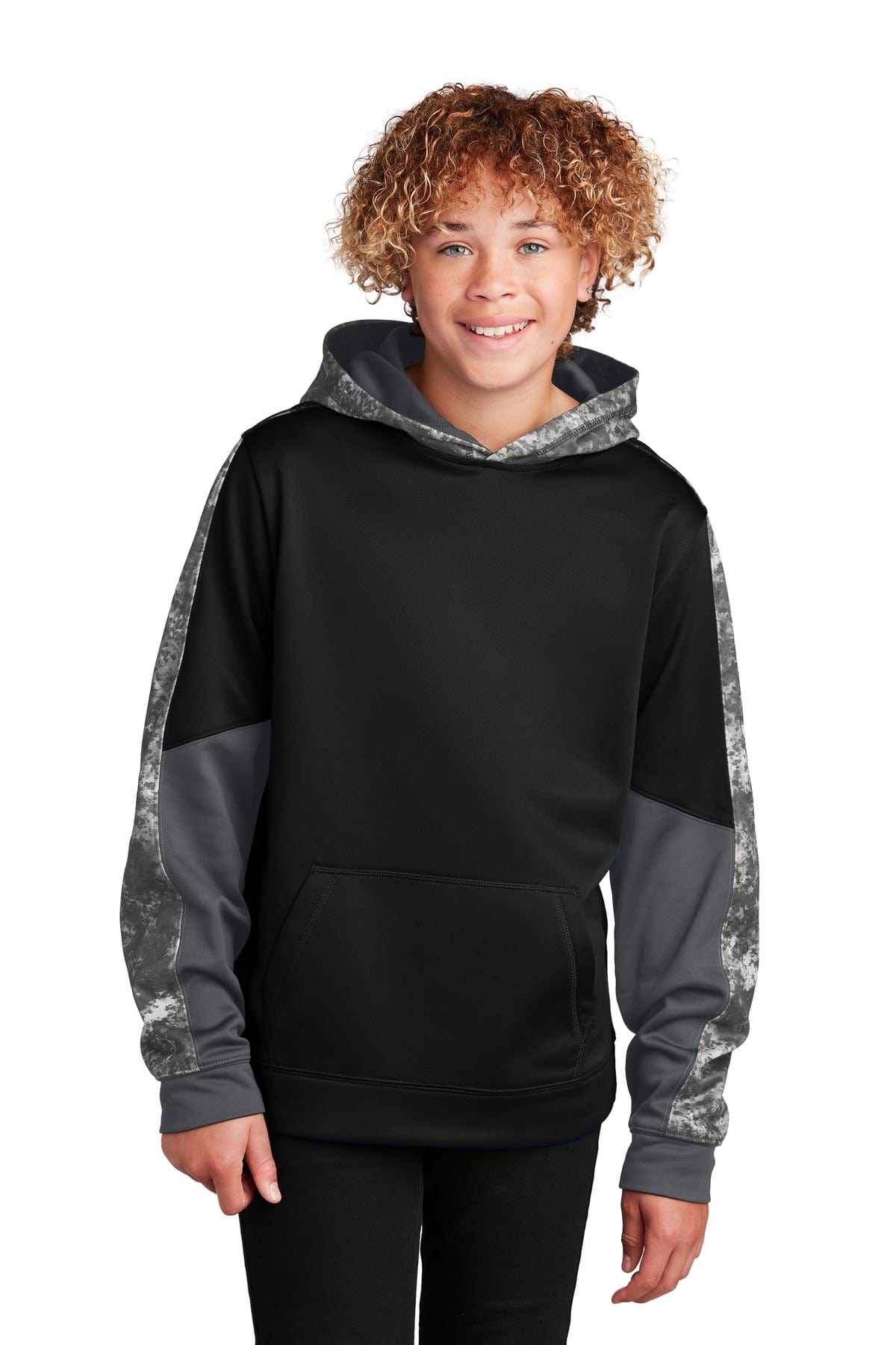 Sport Tek YST231 Youth Sport Wick Mineral Freeze Fleece Colorblock Hooded Pullover Bulkthreads Bulkthreads