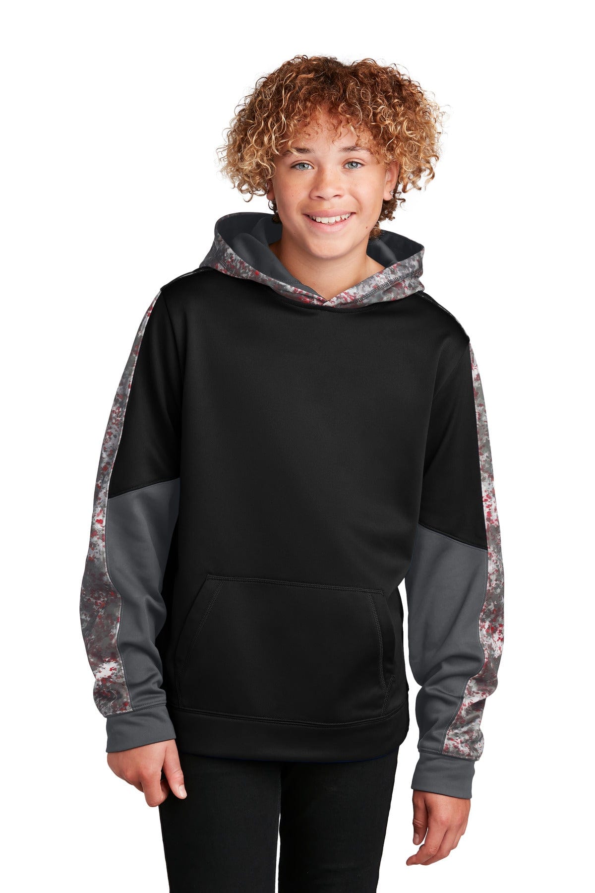Sport Tek YST231 Youth Sport Wick Mineral Freeze Fleece Colorblock Hooded Pullover Bulkthreads Bulkthreads