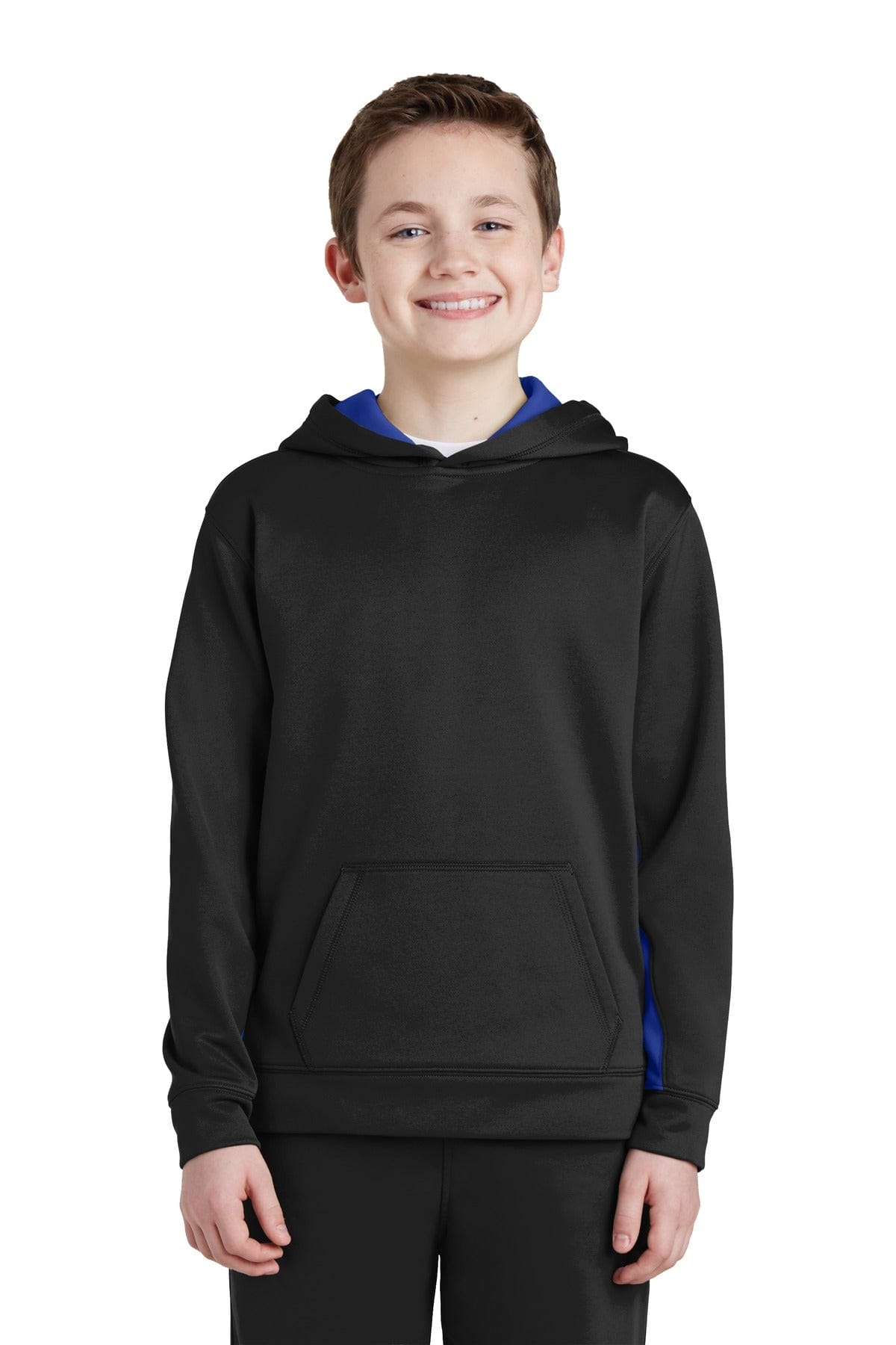 Sport-Tek YST235 Youth Sport-Wick Fleece Colorblock Hooded Pullover in 