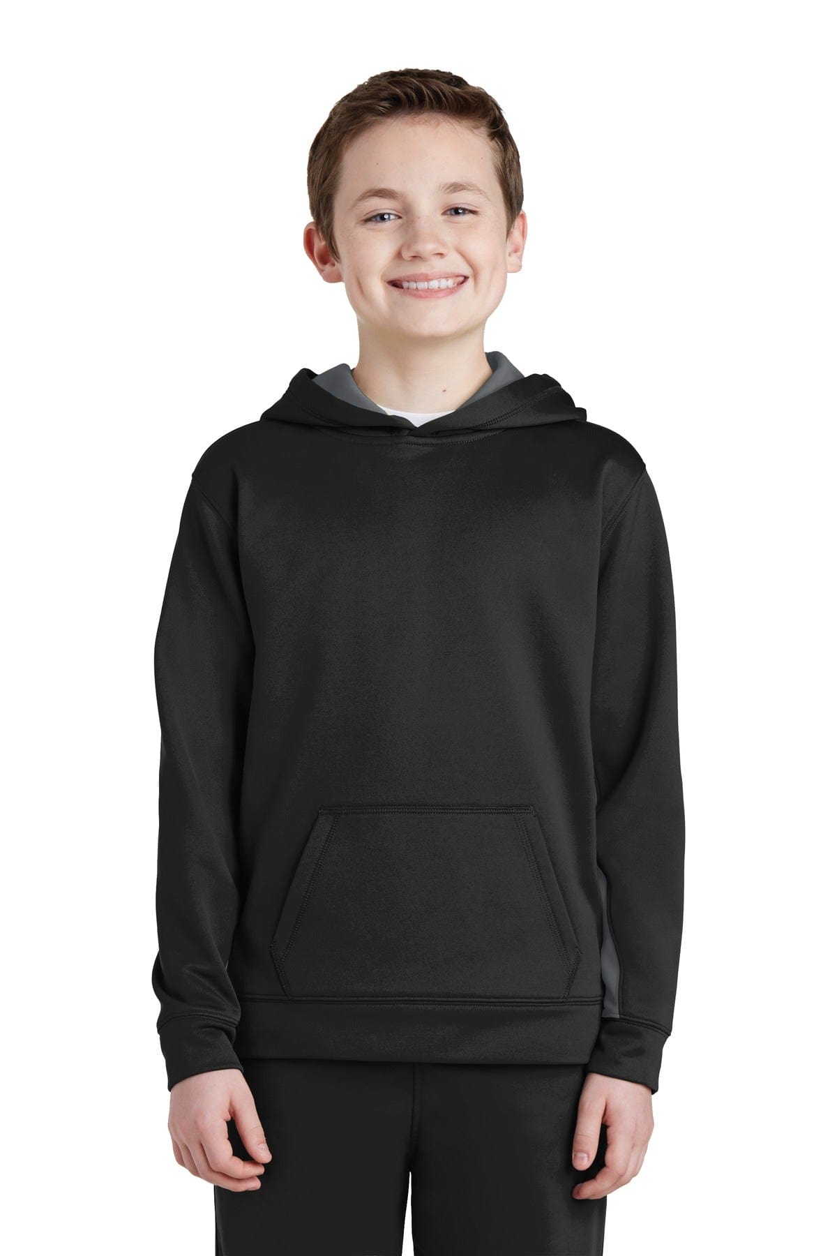 Sport-Tek YST235 Youth Sport-Wick Fleece Colorblock Hooded Pullover in 